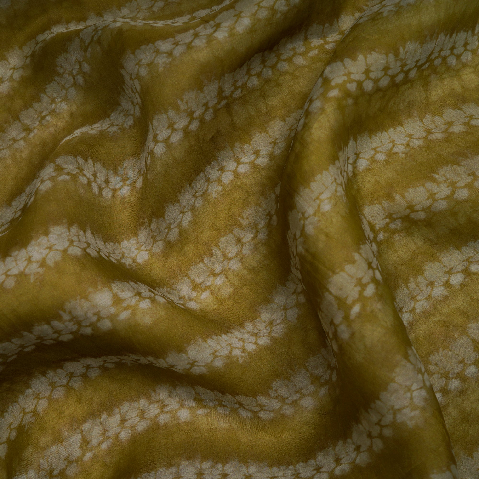 Olive Stripe Pattern Digital Print Organza Silk Fabric