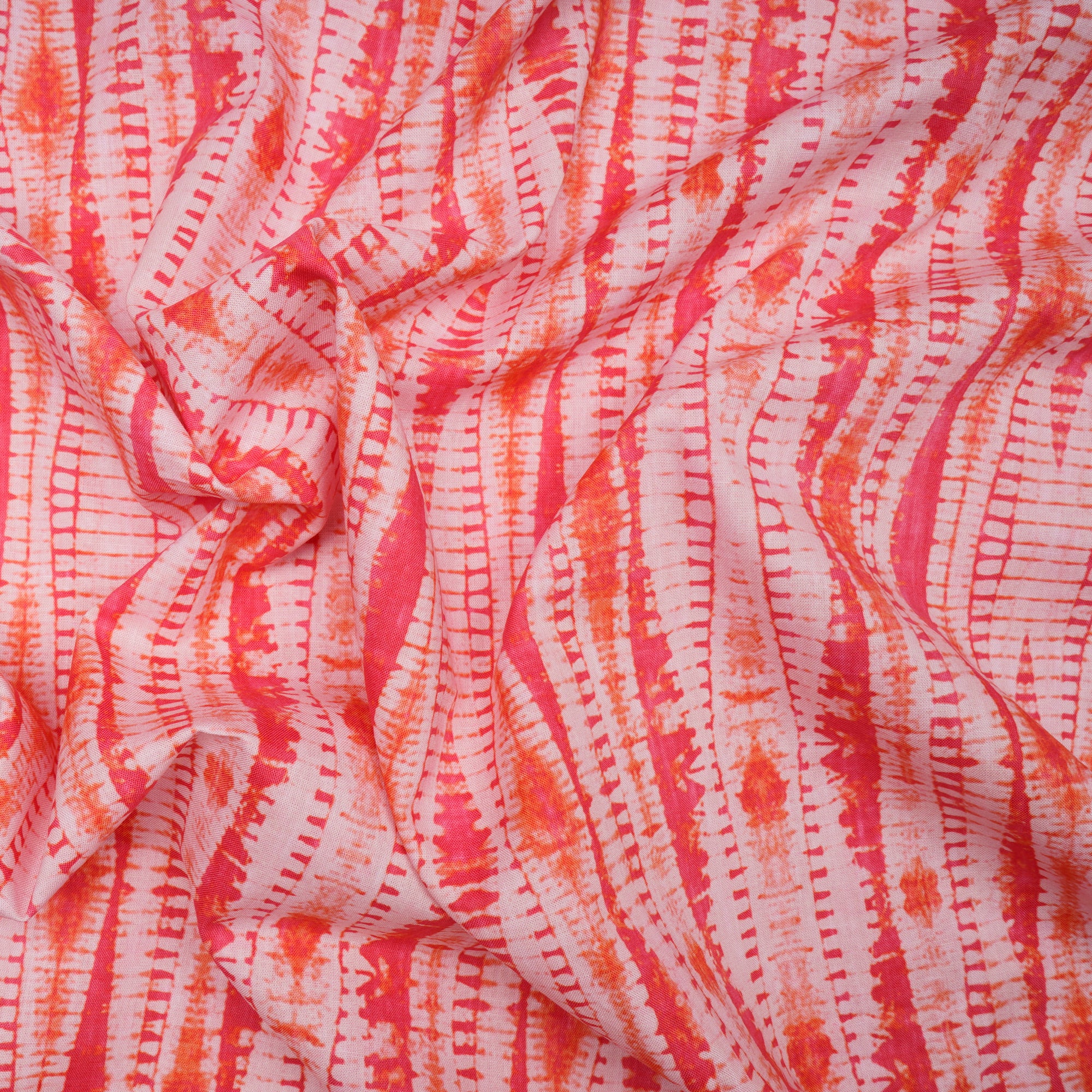 Coral Red Shibori Pattern Digital Print Fancy Linen Fabric