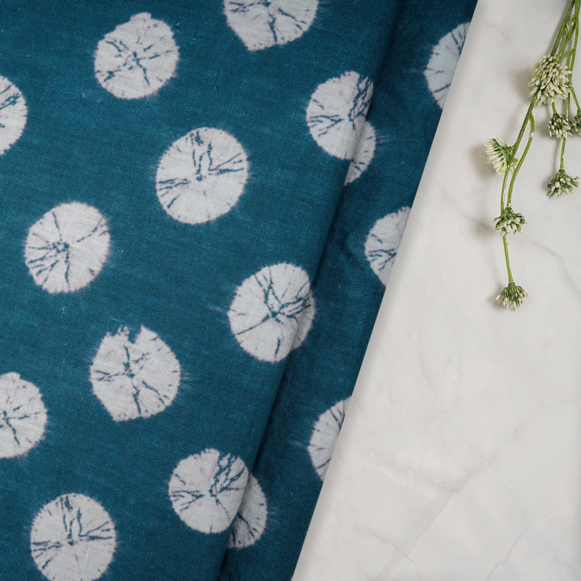 Rama Green Bandhani Pattern Digital Print Fancy Linen Fabric
