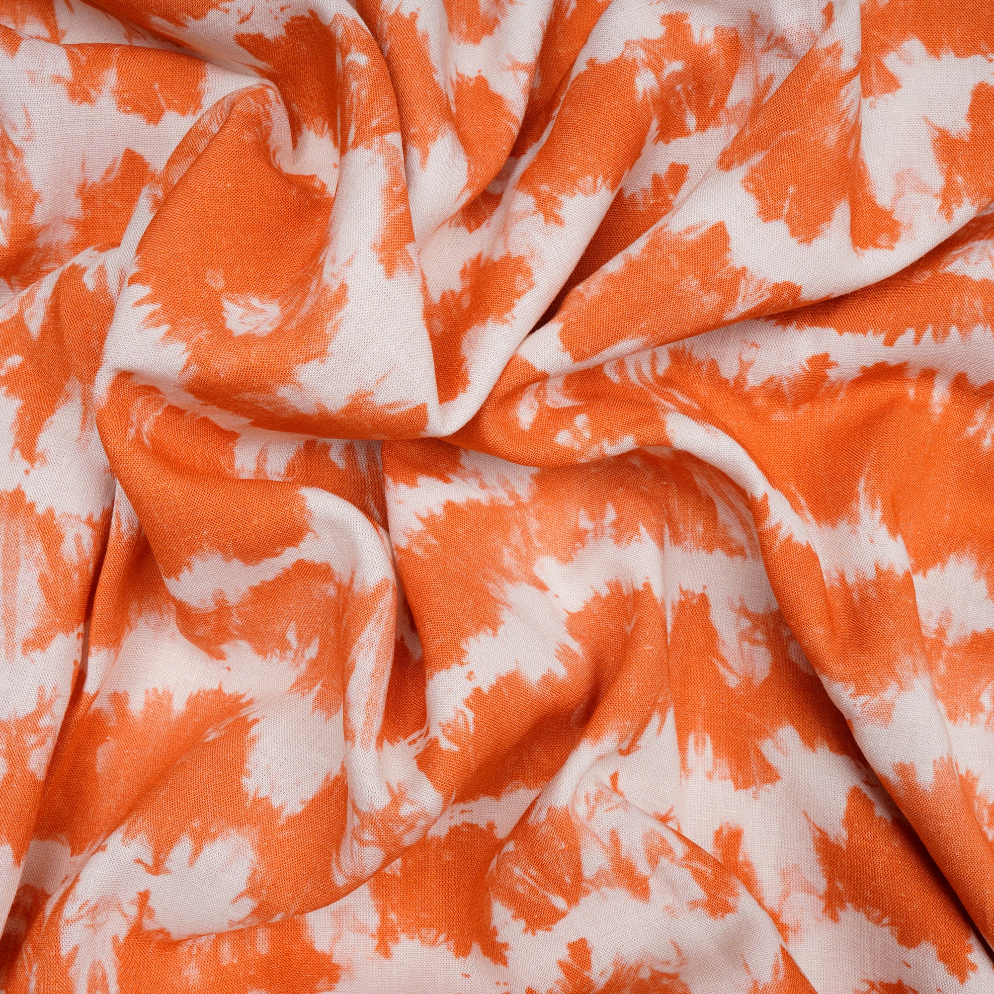 Orange-White Shibori Pattern Digital Print Fancy Linen Fabric