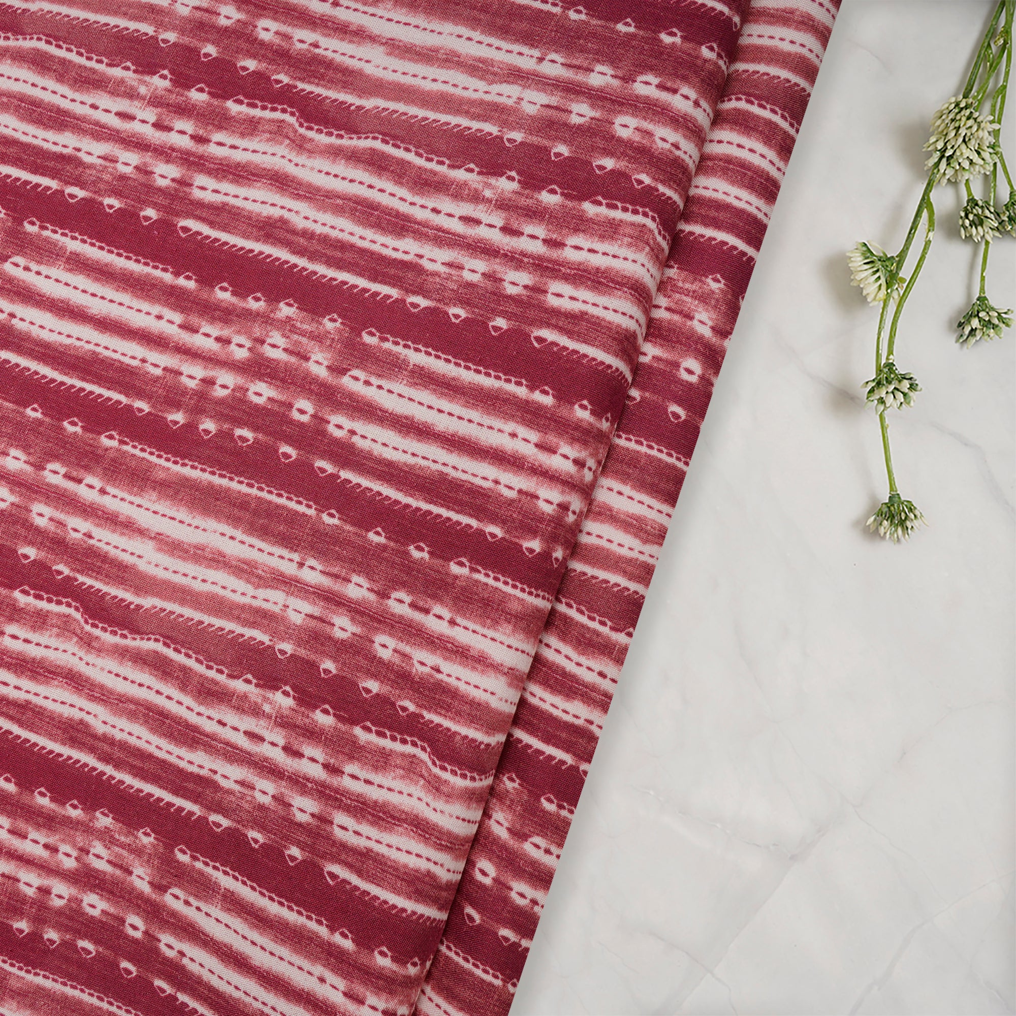 Rani Pink Shibori Pattern Digital Print Fancy Linen Fabric