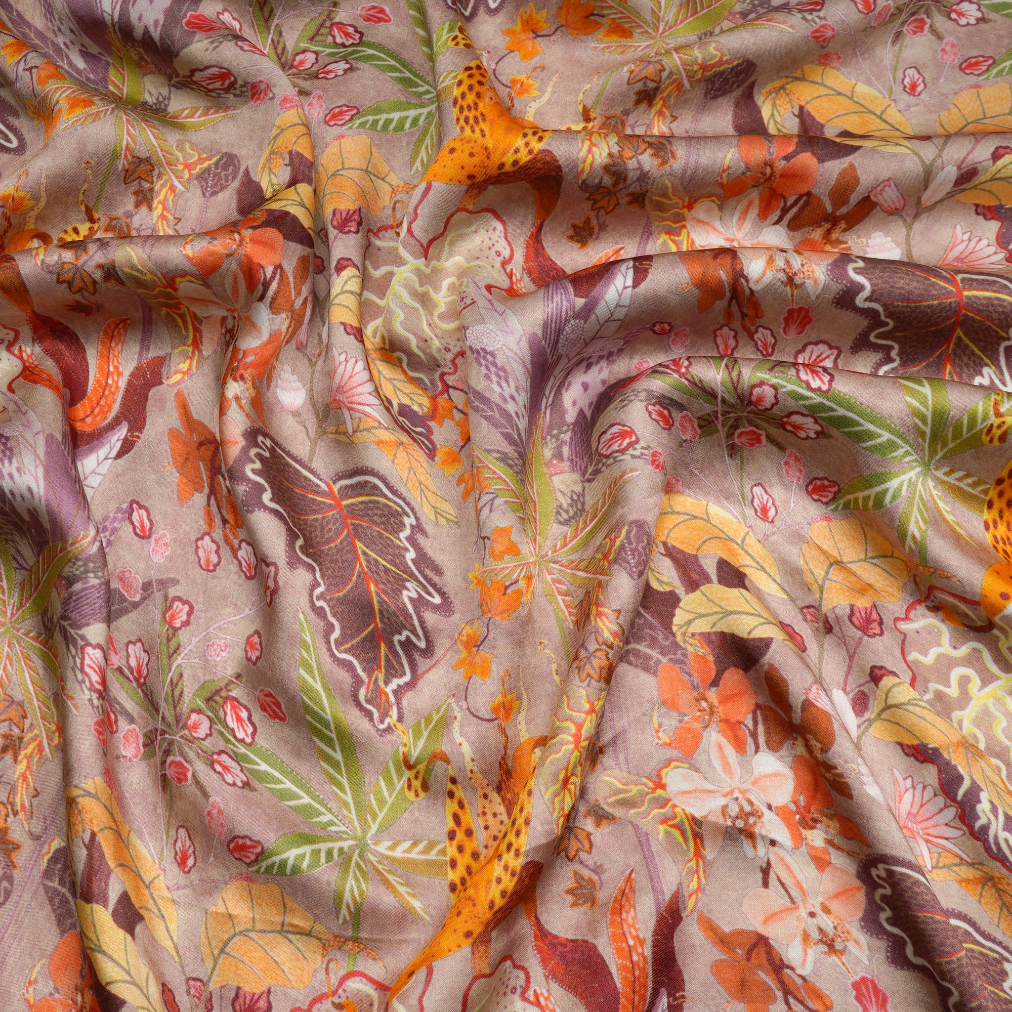 Multi Color Tropical Pattern Digital Print Modal Satin Fabric