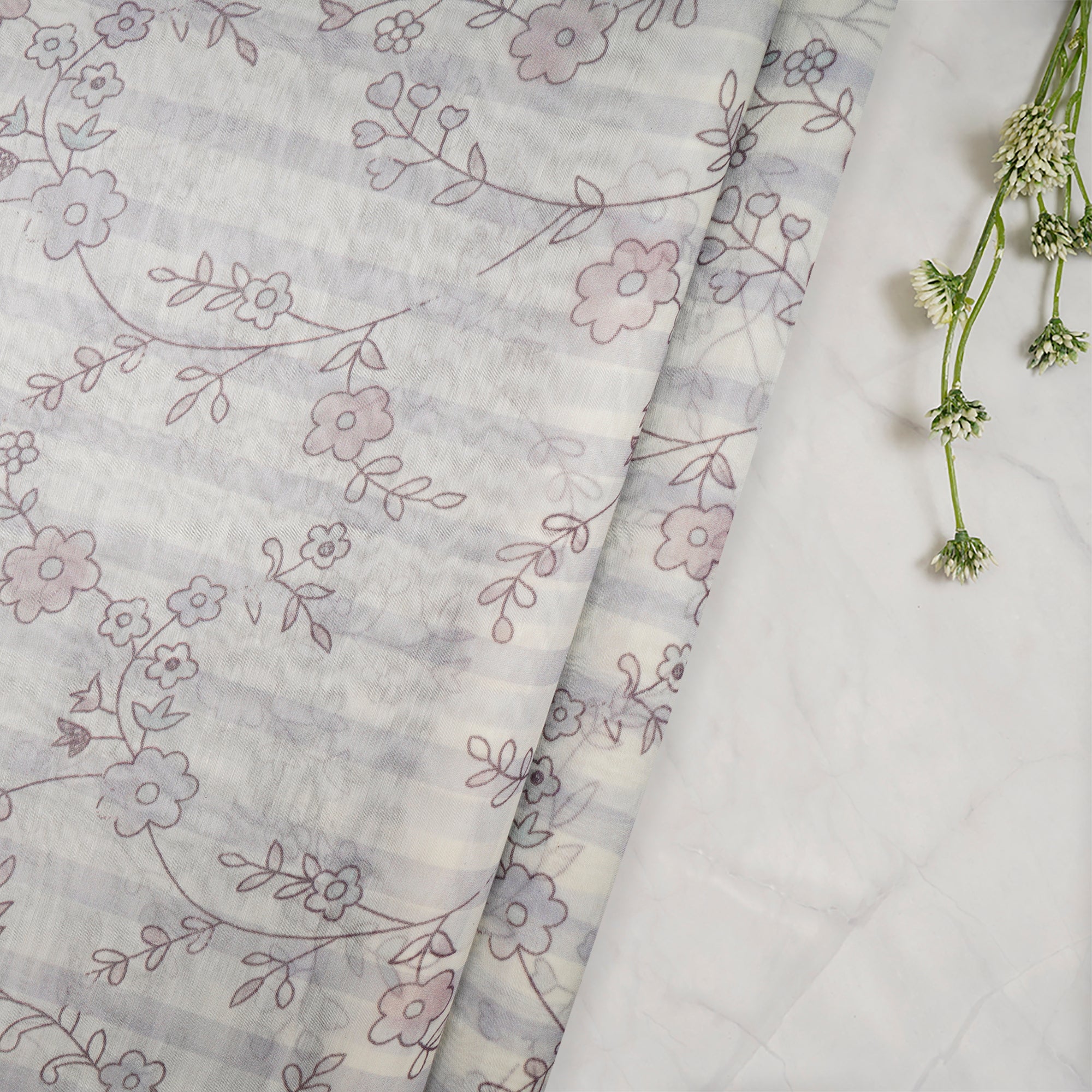Multi Color Floral Pattern Digital Print Fine Chanderi Fabric