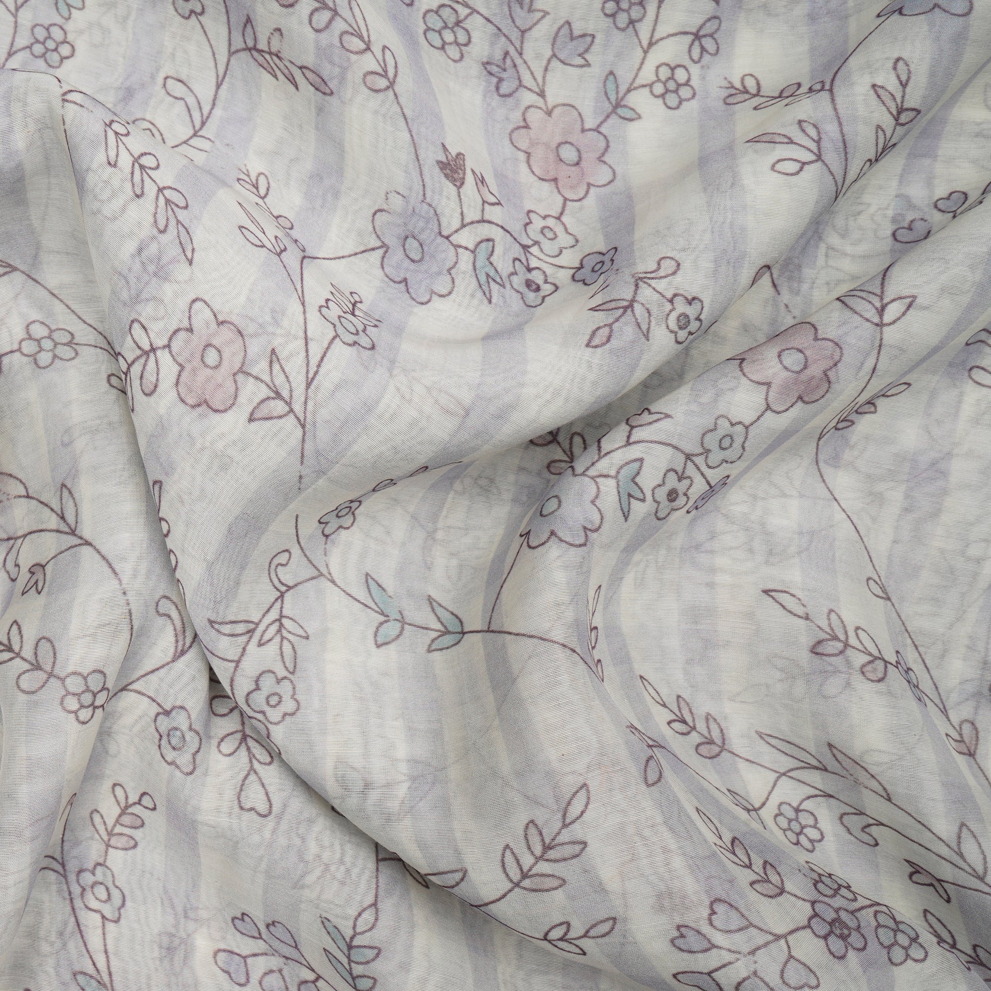 Multi Color Floral Pattern Digital Print Fine Chanderi Fabric