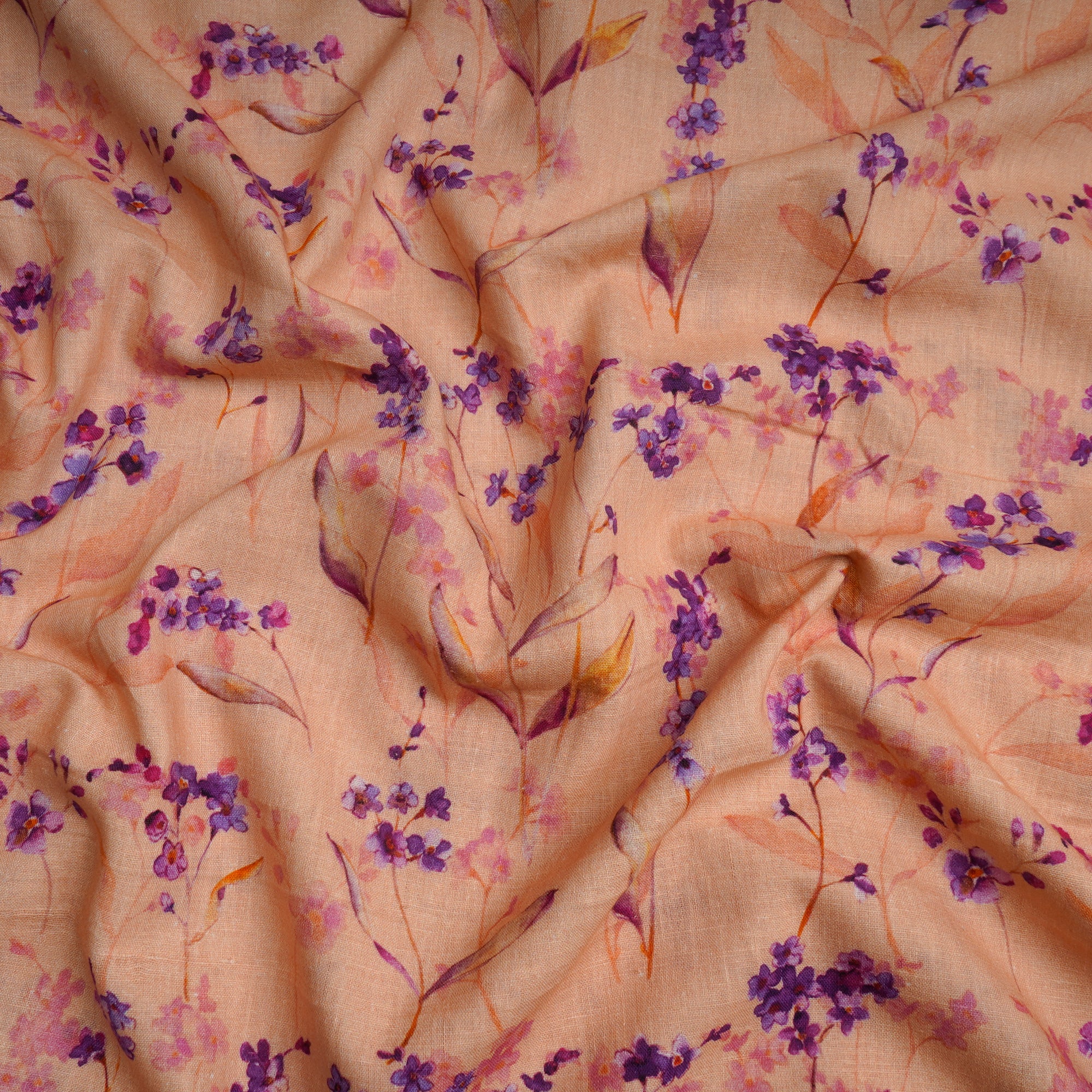 Caramel Cream Floral Pattern Digital Print Handwoven Muslin Cotton Fabric