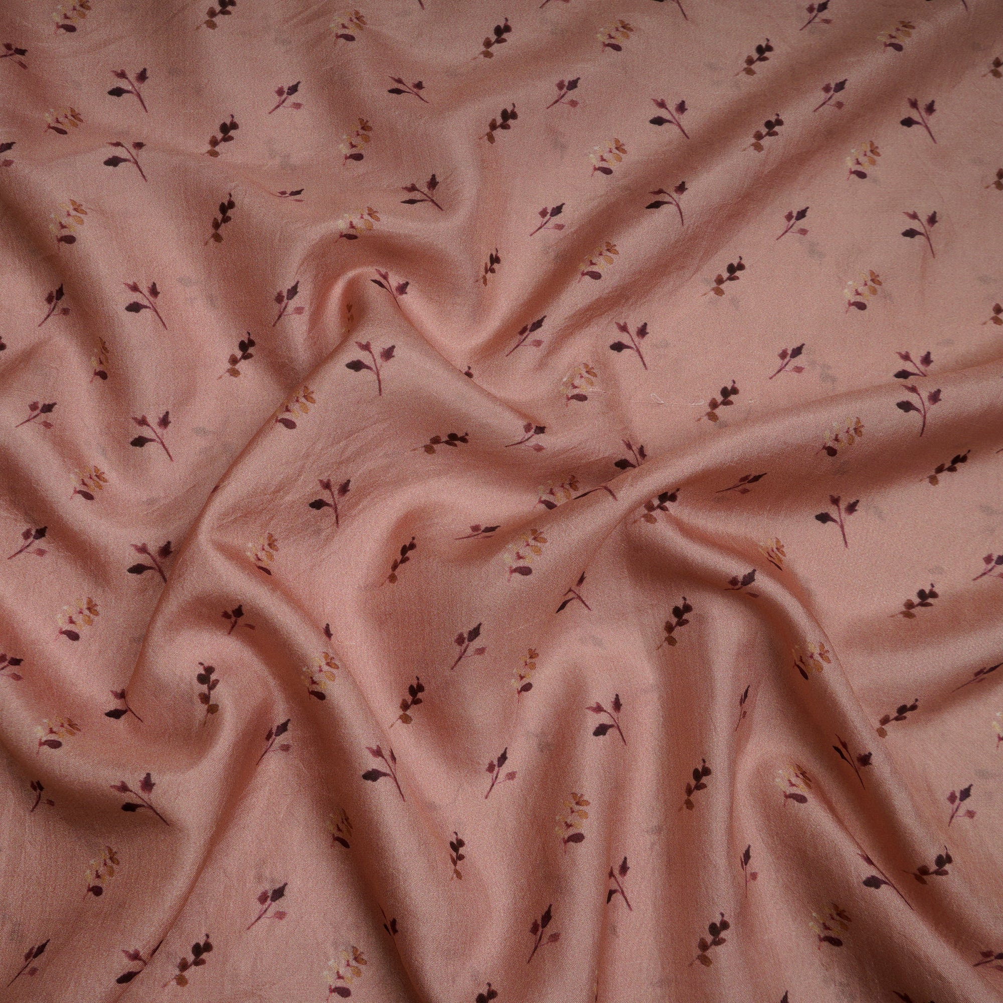 Peach Leaf Pattern Digital Print Plain Silk Fabric