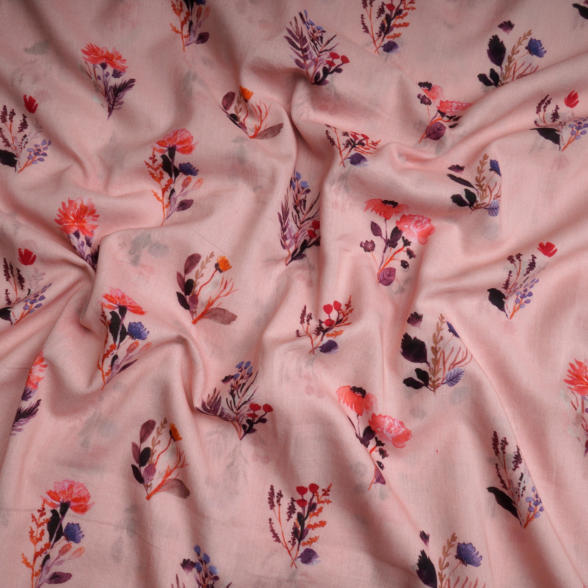 Powder Pink Floral Pattern Digital Print Voile Cotton Fabric