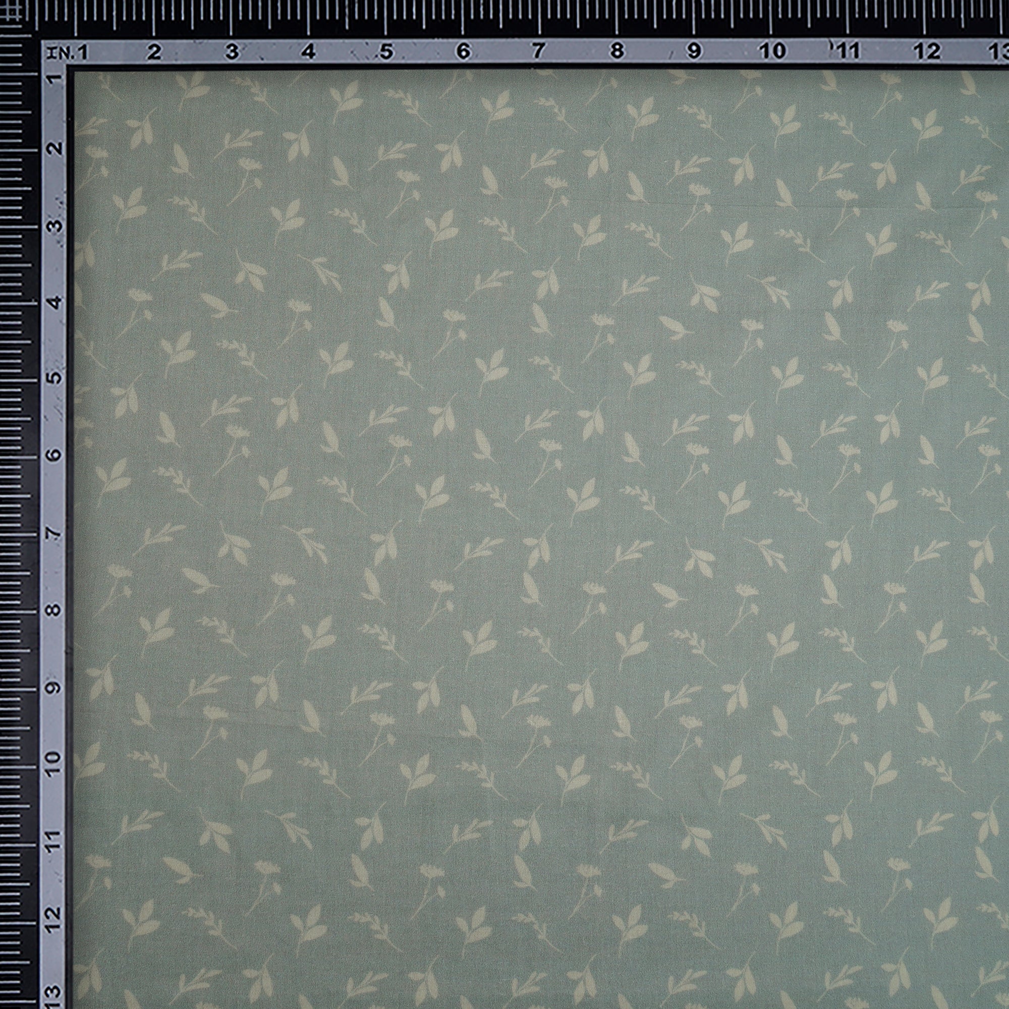 Milky Green Leaf Pattern Digital Print Cambric Fabric