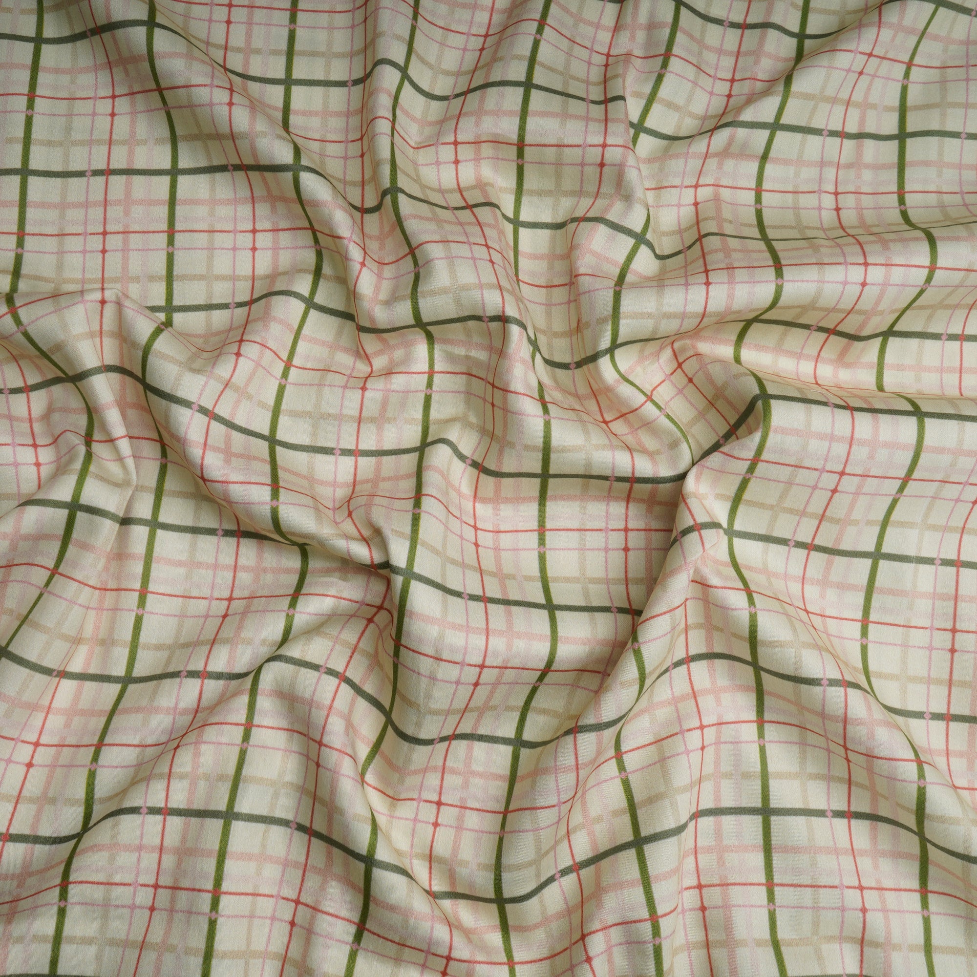 Sylvan Green Check Pattern Digital Print Cotton Satin Fabric