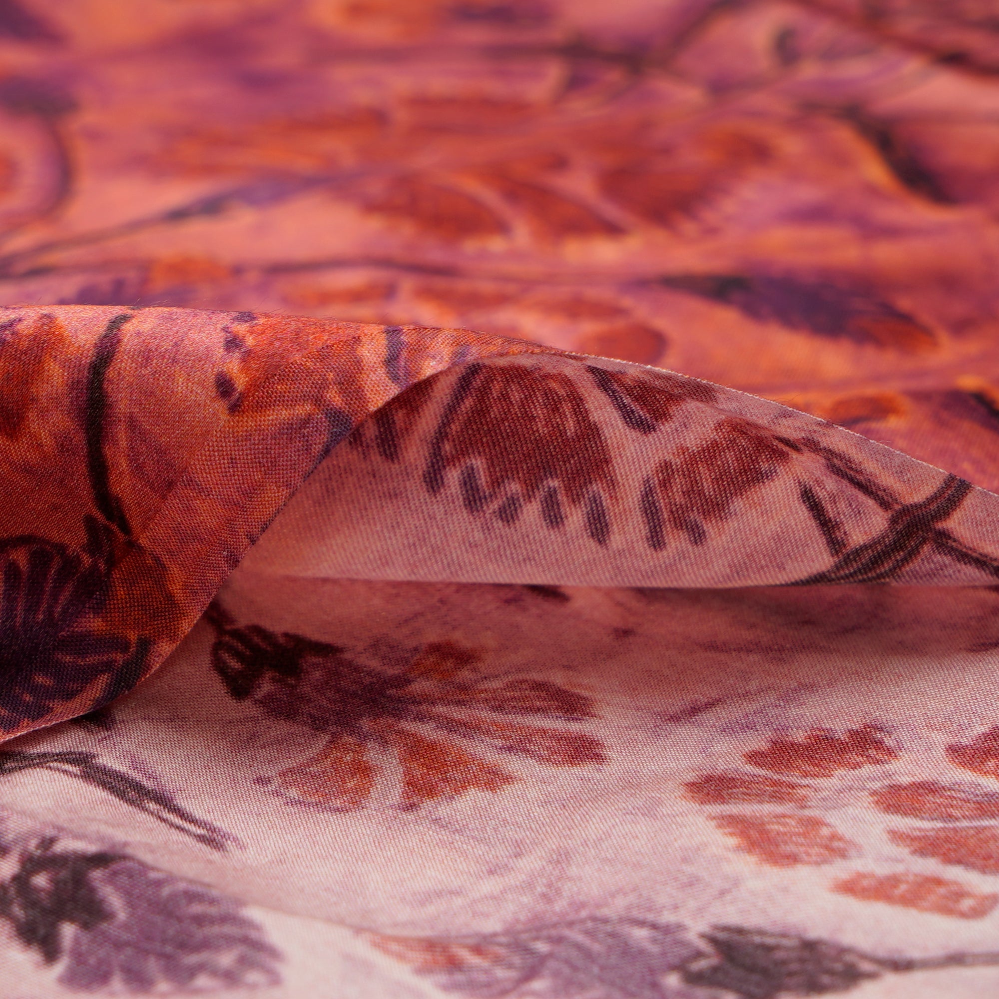 Pink Floral Pattern Digital Print Modal Satin Fabric