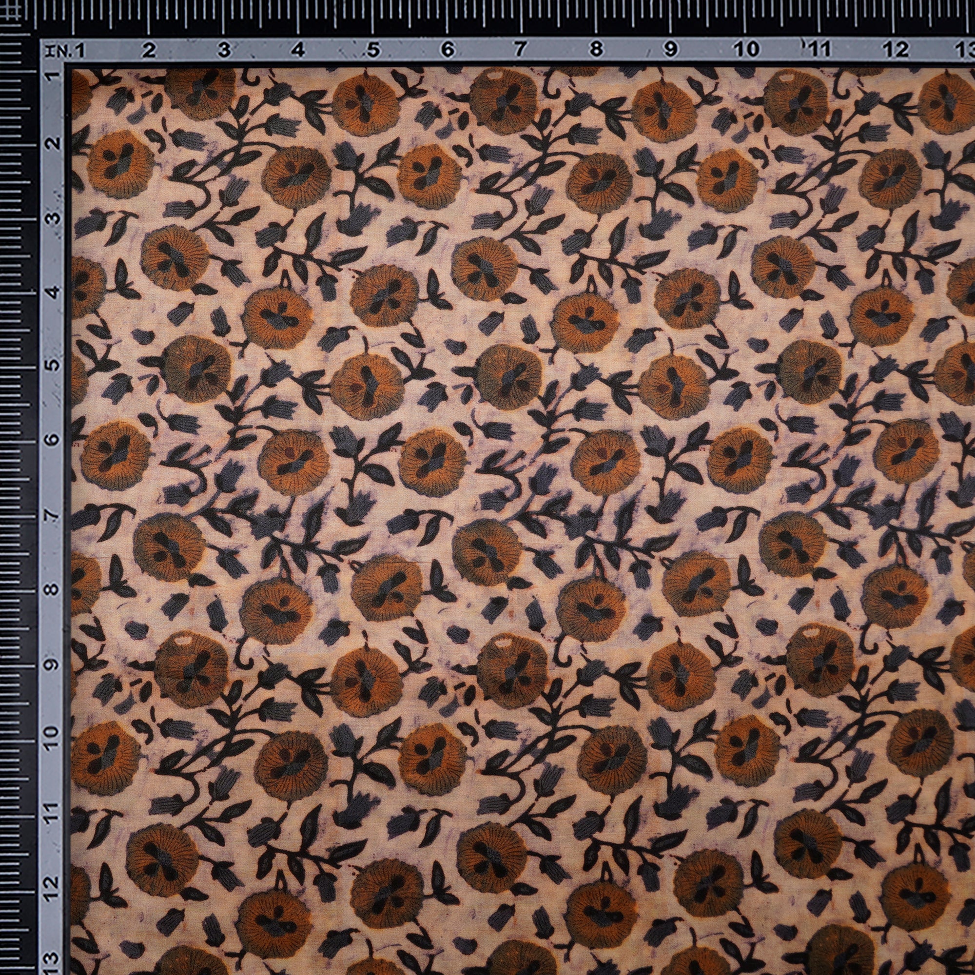 Cream Floral Pattern Digital Print Modal Satin Fabric