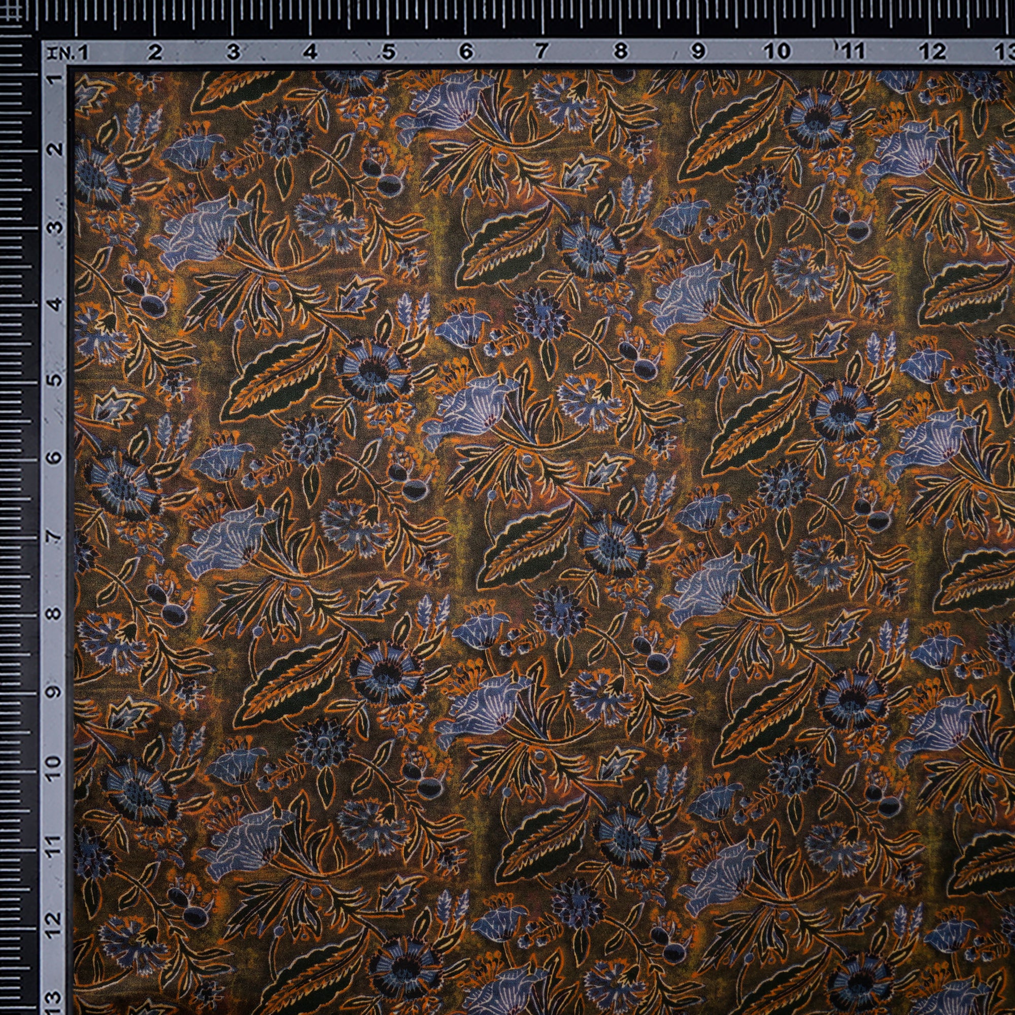 Olive Green Floral Pattern Digital Print Modal Satin Fabric