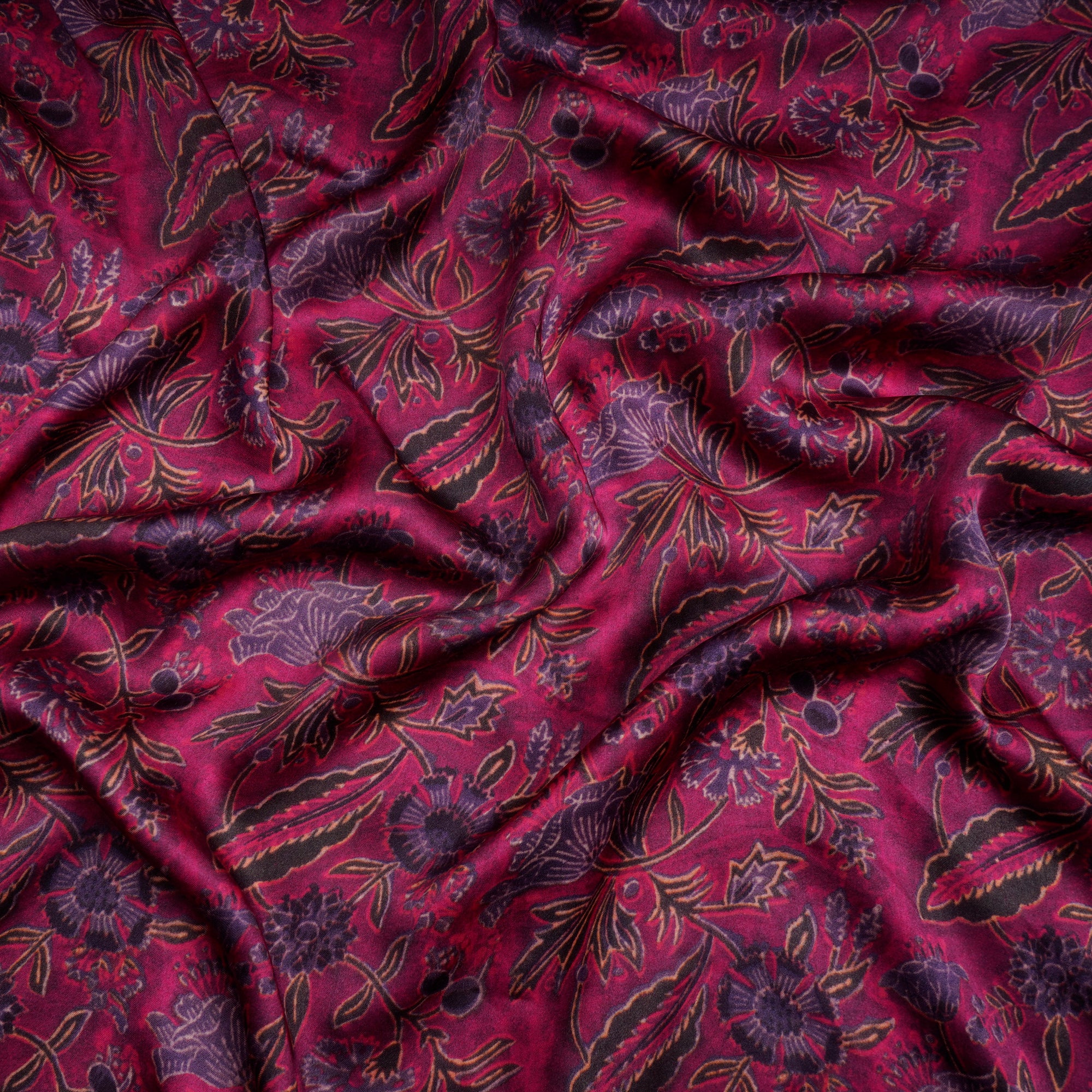 Dark Pink Floral Pattern Digital Print Modal Satin Fabric