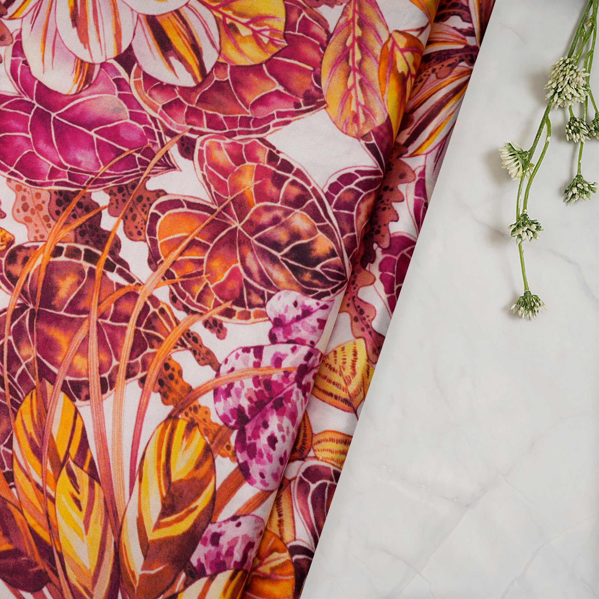 Multi Color Tropical Pattern Digital Print Modal Satin Fabric