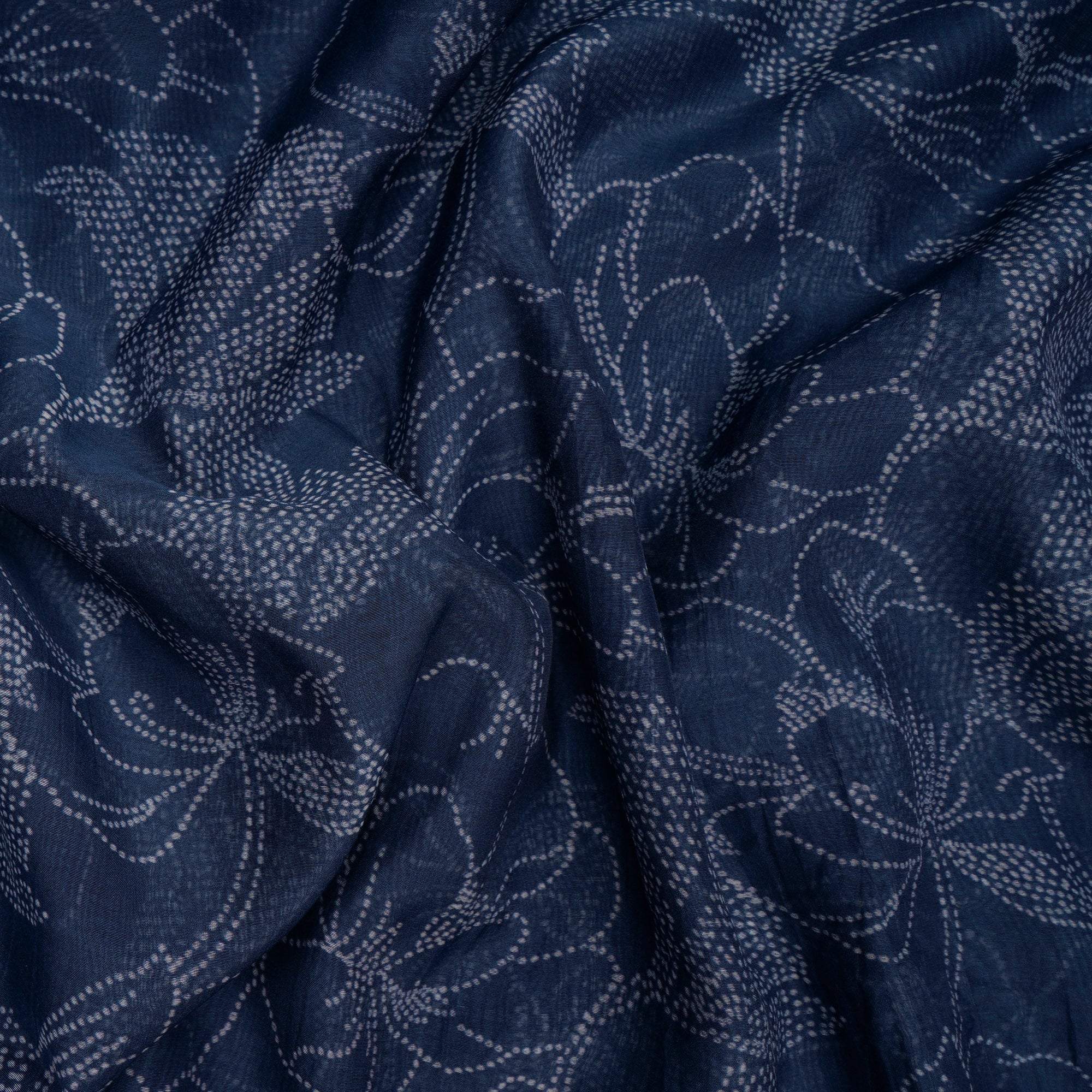 Navy Blue Floral Pattern Digital Print Fine Chanderi Fabric