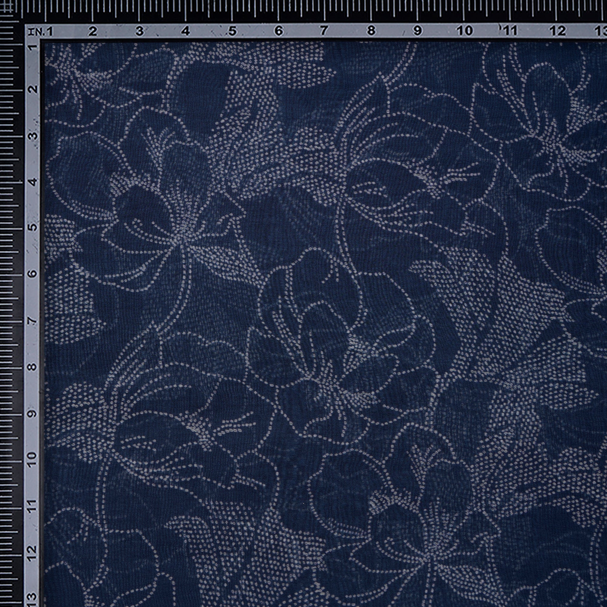 Navy Blue Floral Pattern Digital Print Fine Chanderi Fabric