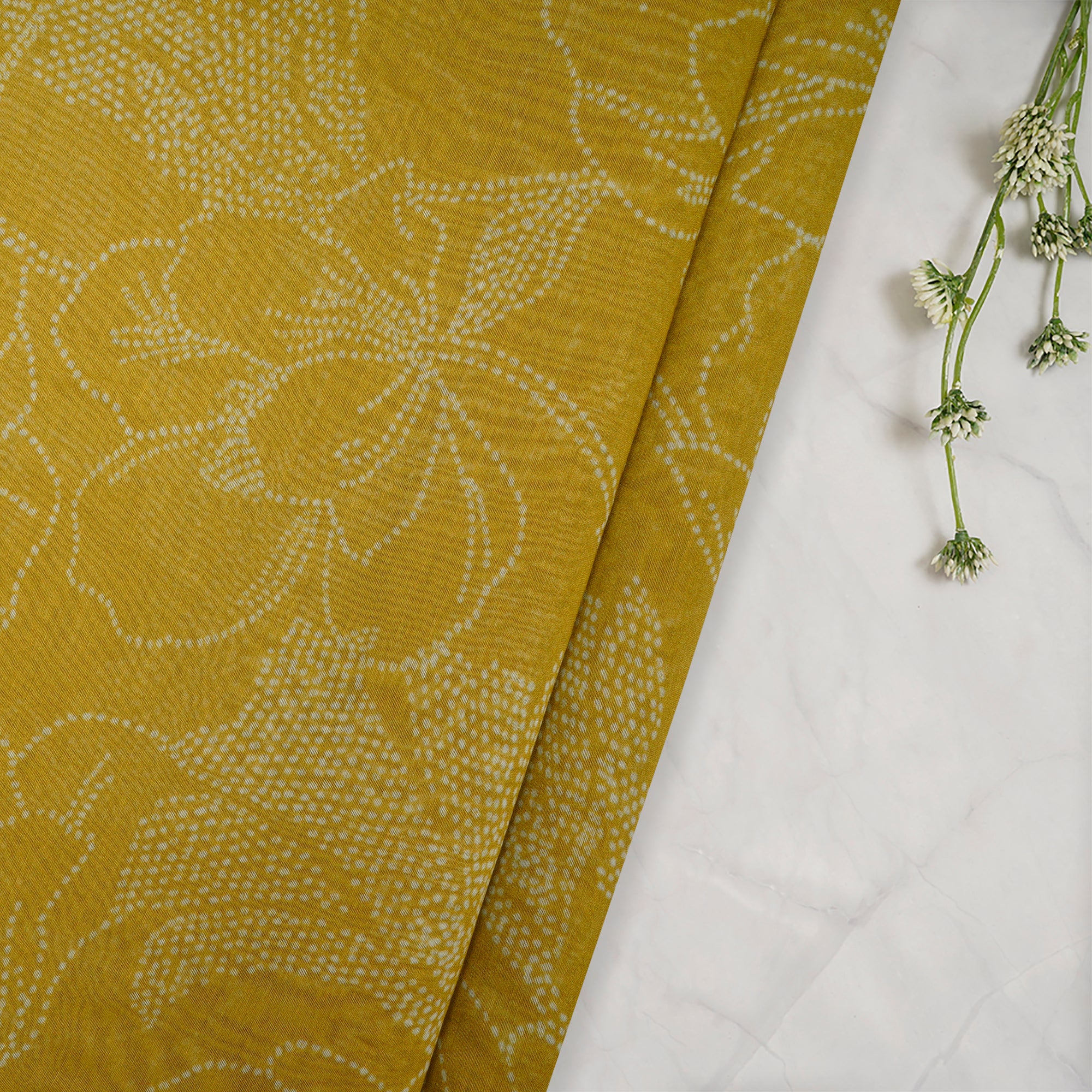 Yellow Floral Pattern Digital Print Fine Fine Chanderi Fabric