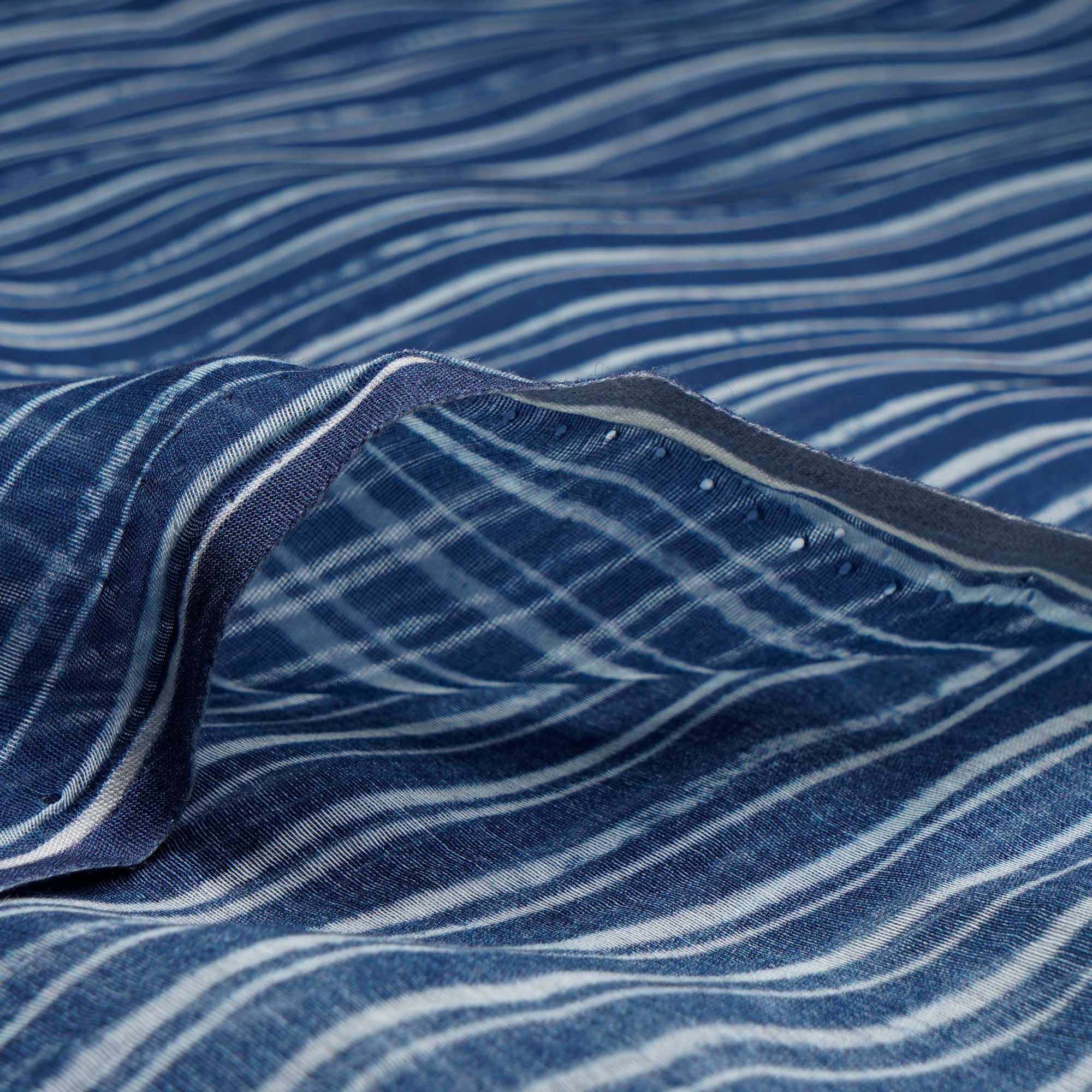 Blue-White Stripe Pattern Digital Print Fine Chanderi Fabric