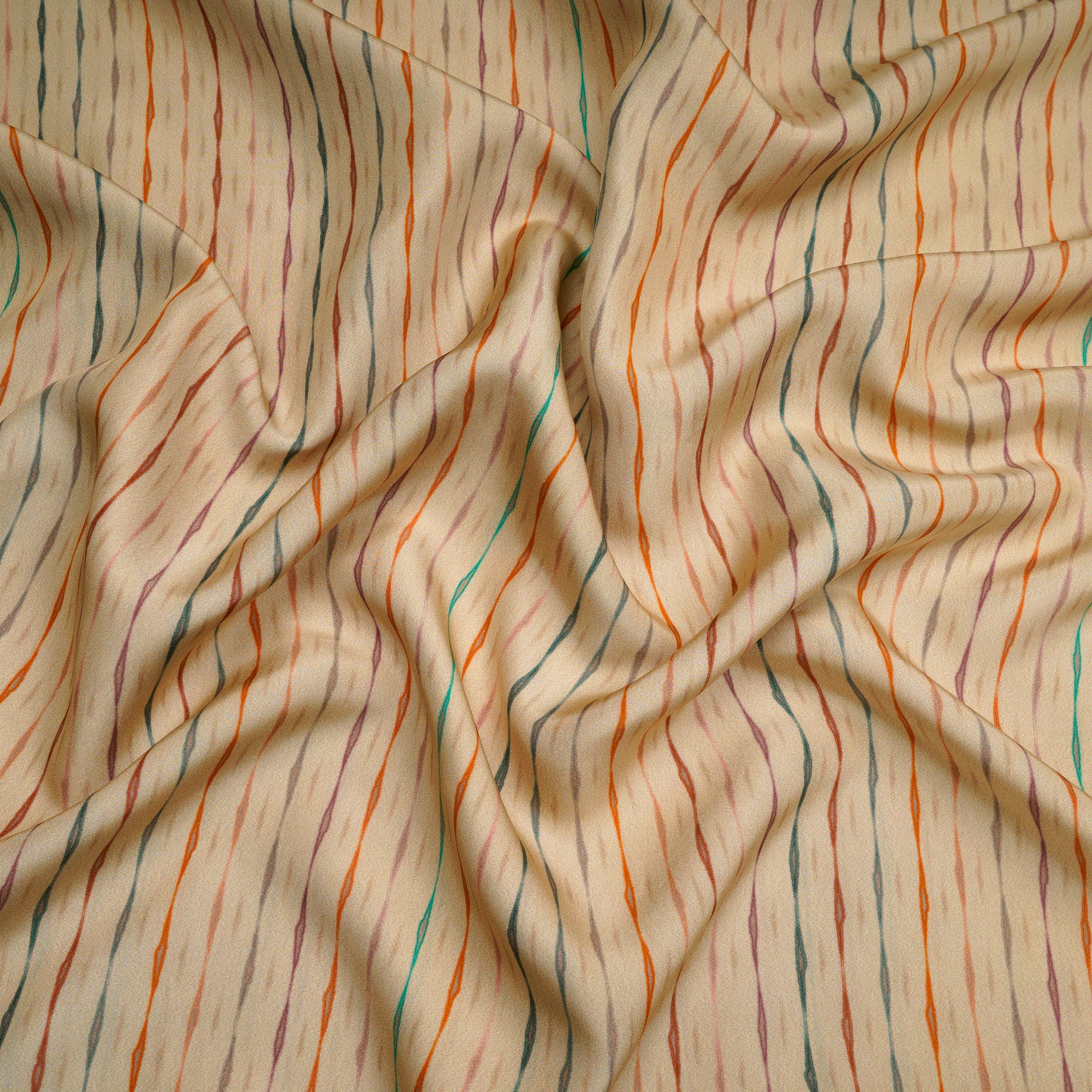 Beige Stripe Pattern Digital Print Habotai Silk Fabric