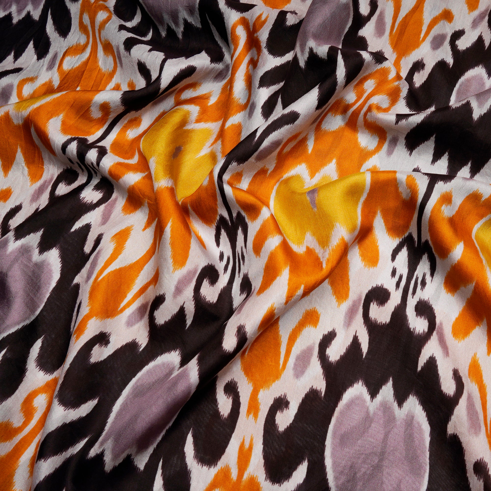 Multi Color Ikat Pattern Digital Print Plain Silk Fabric