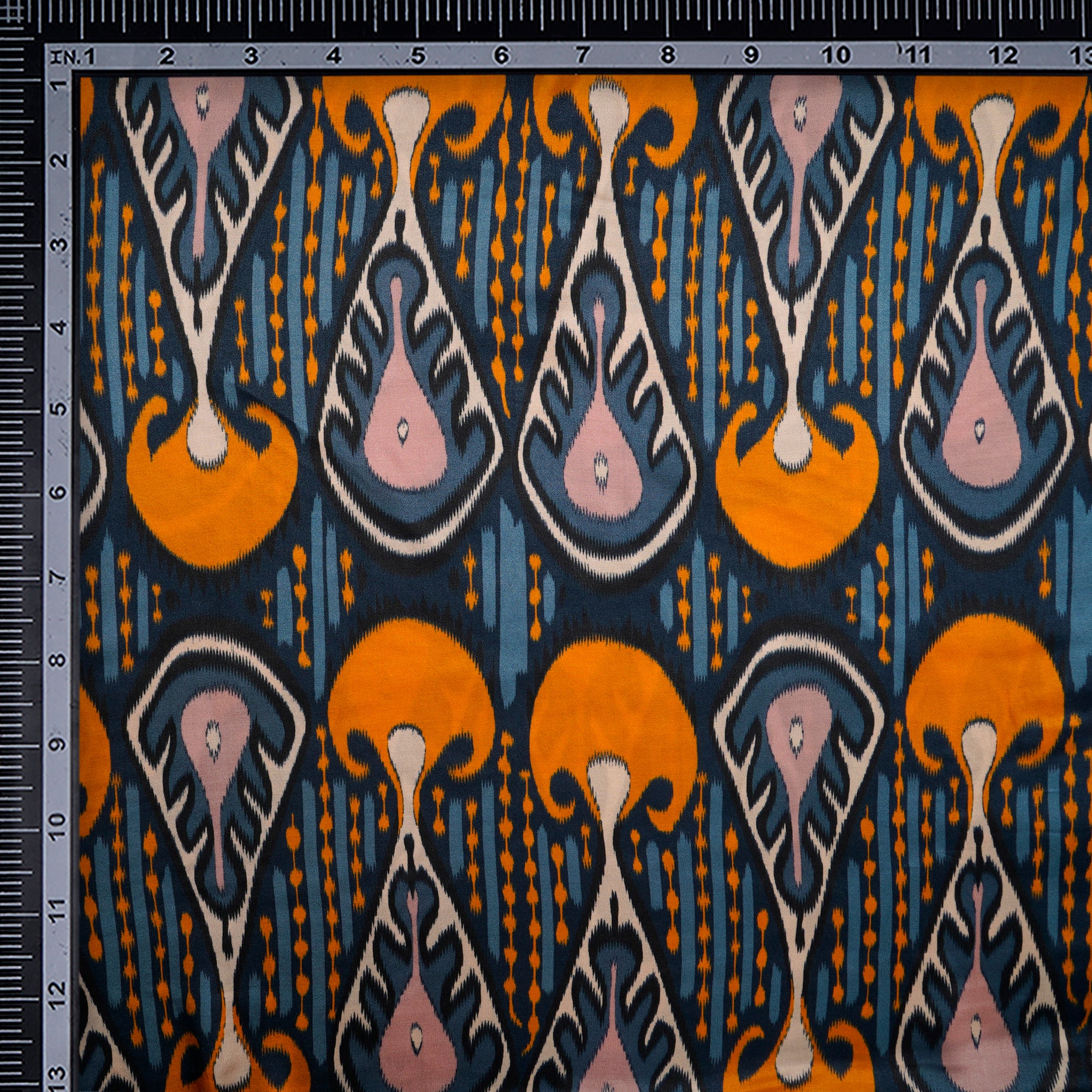 Ice Blue Ikat Pattern Digital Print Modal Satin Fabric