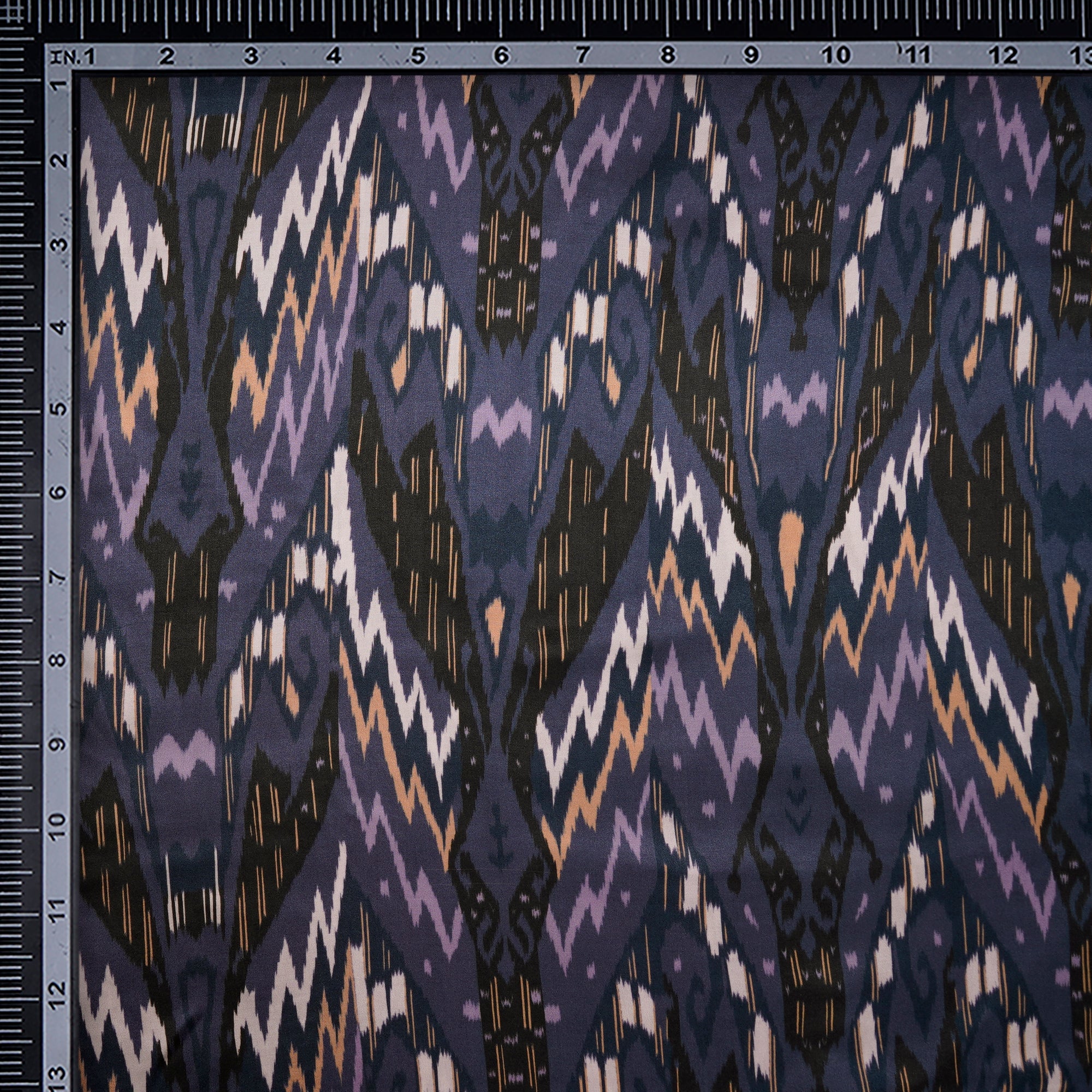 Blue Ikat Pattern Digital Print Modal Satin Fabric