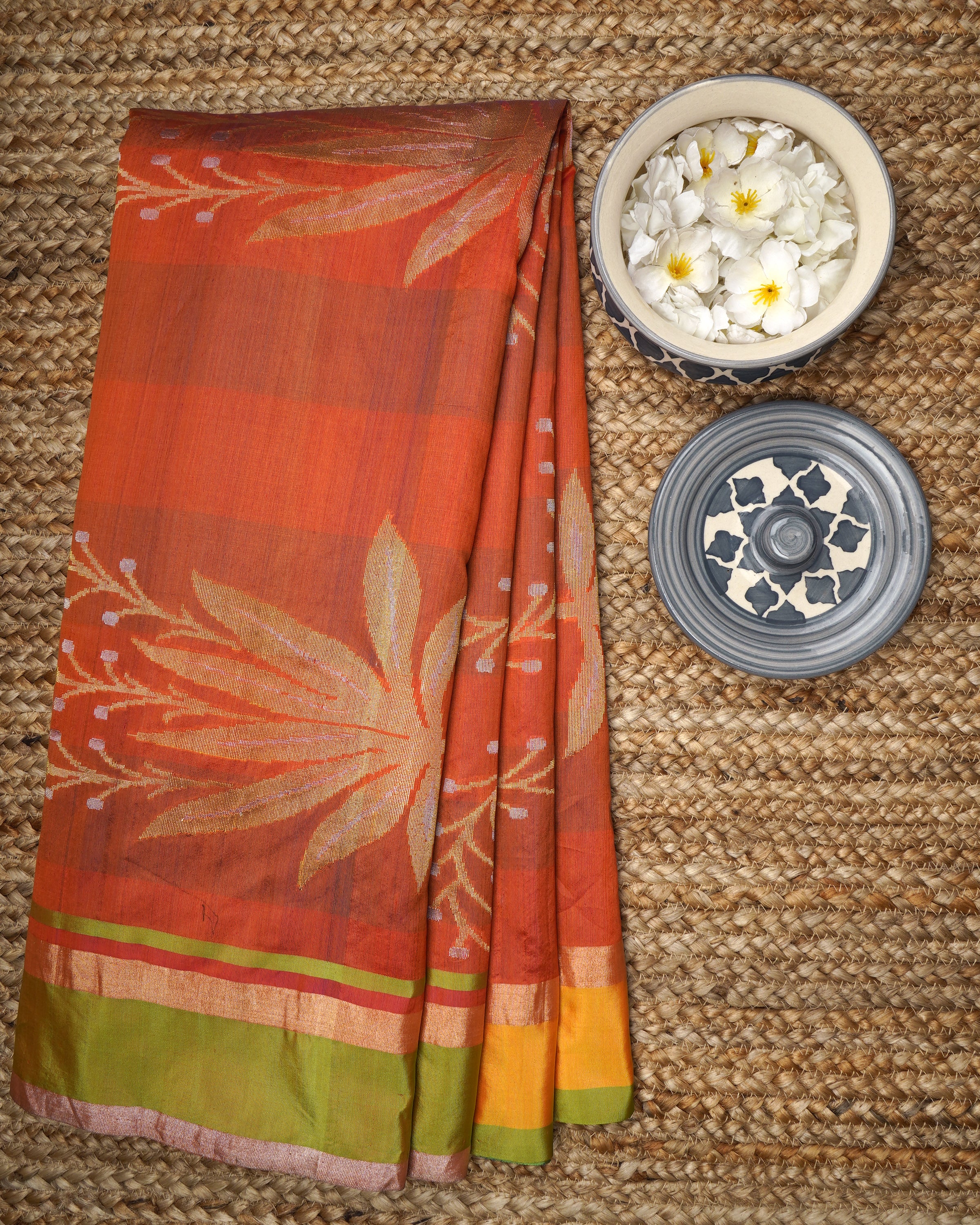 Multi Color Handwoven Chanderi Jacquard Saree with Blouse Piece