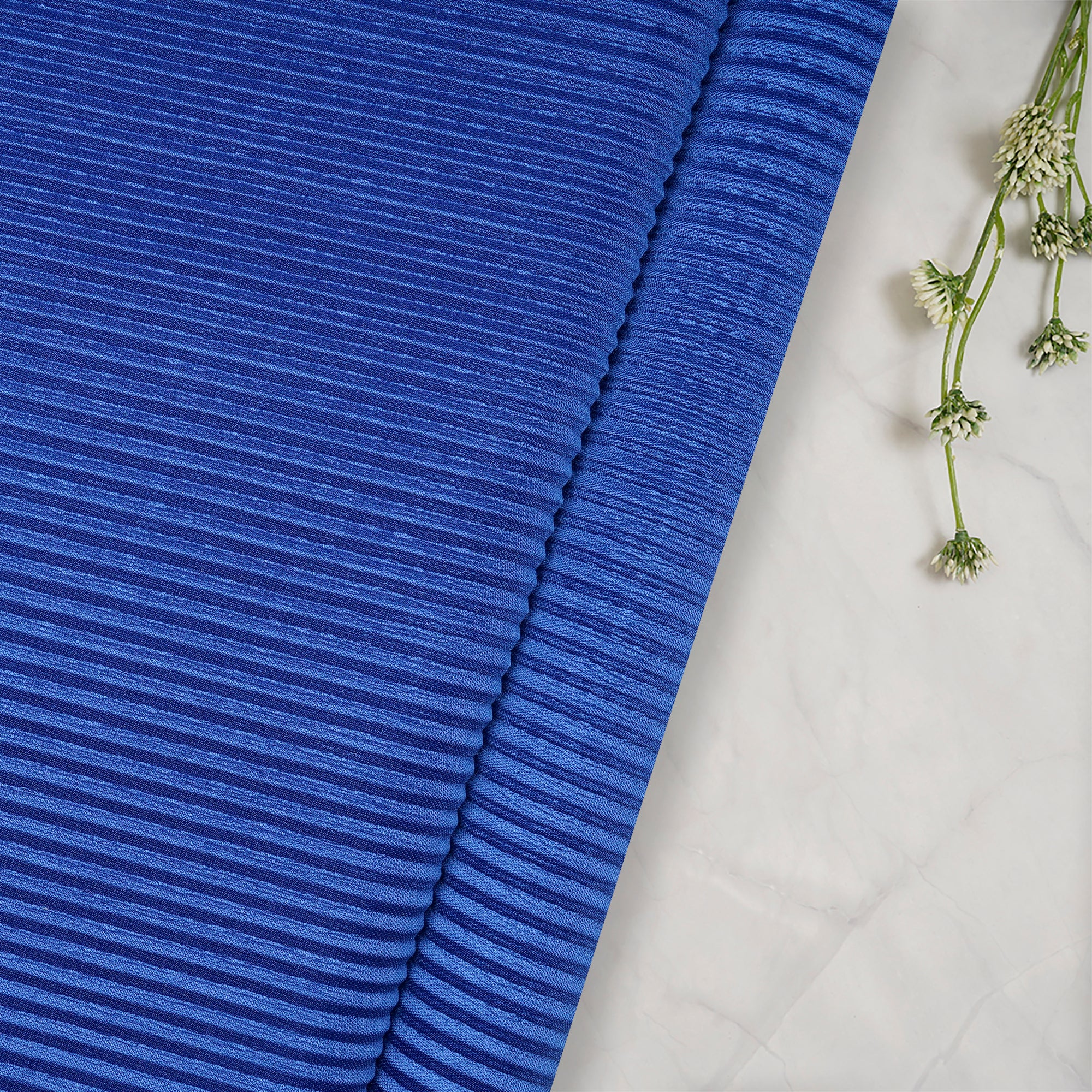 Blue Imported Pleated Satin Fabric (60" Width)