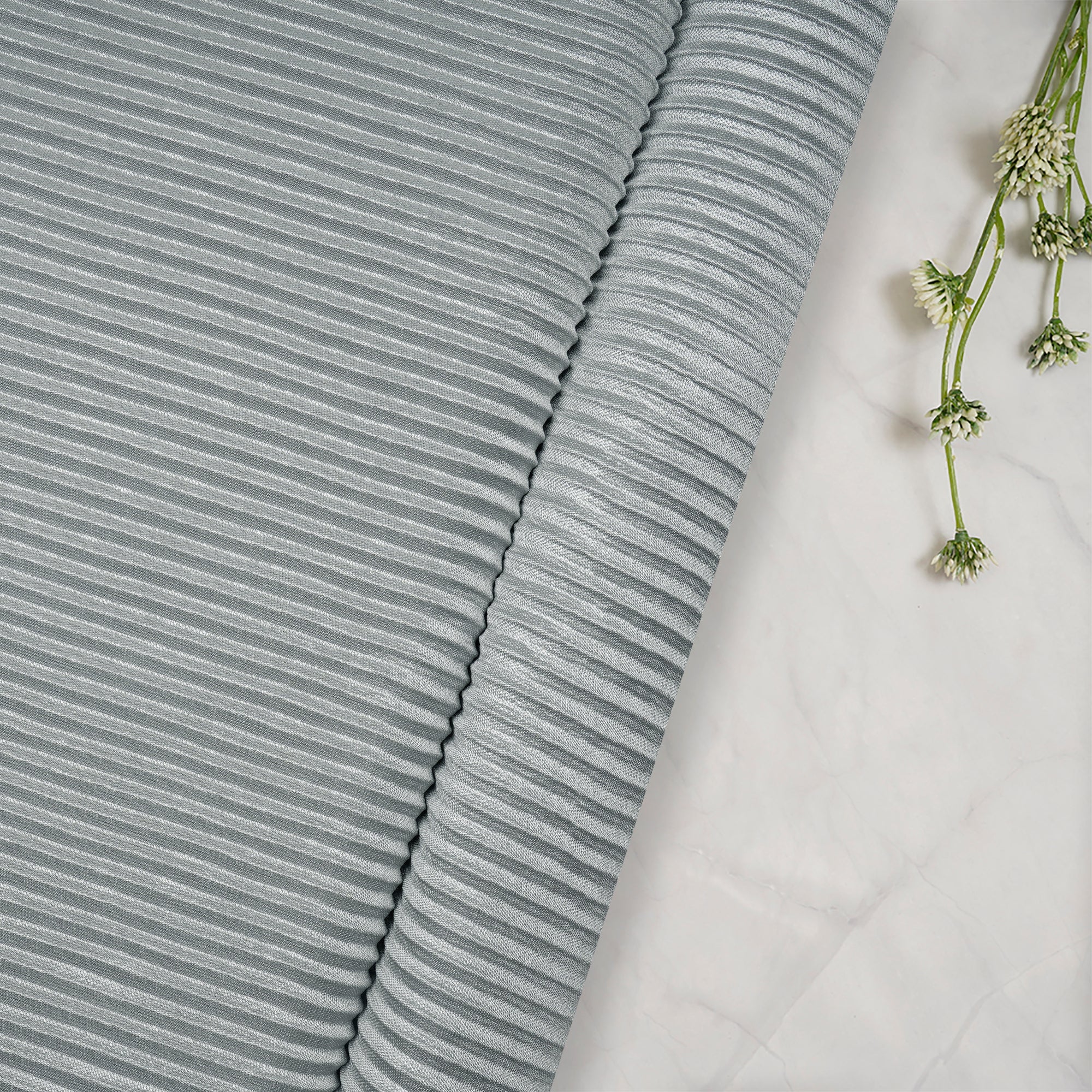 Grey Imported Pleated Satin Fabric (60" Width)