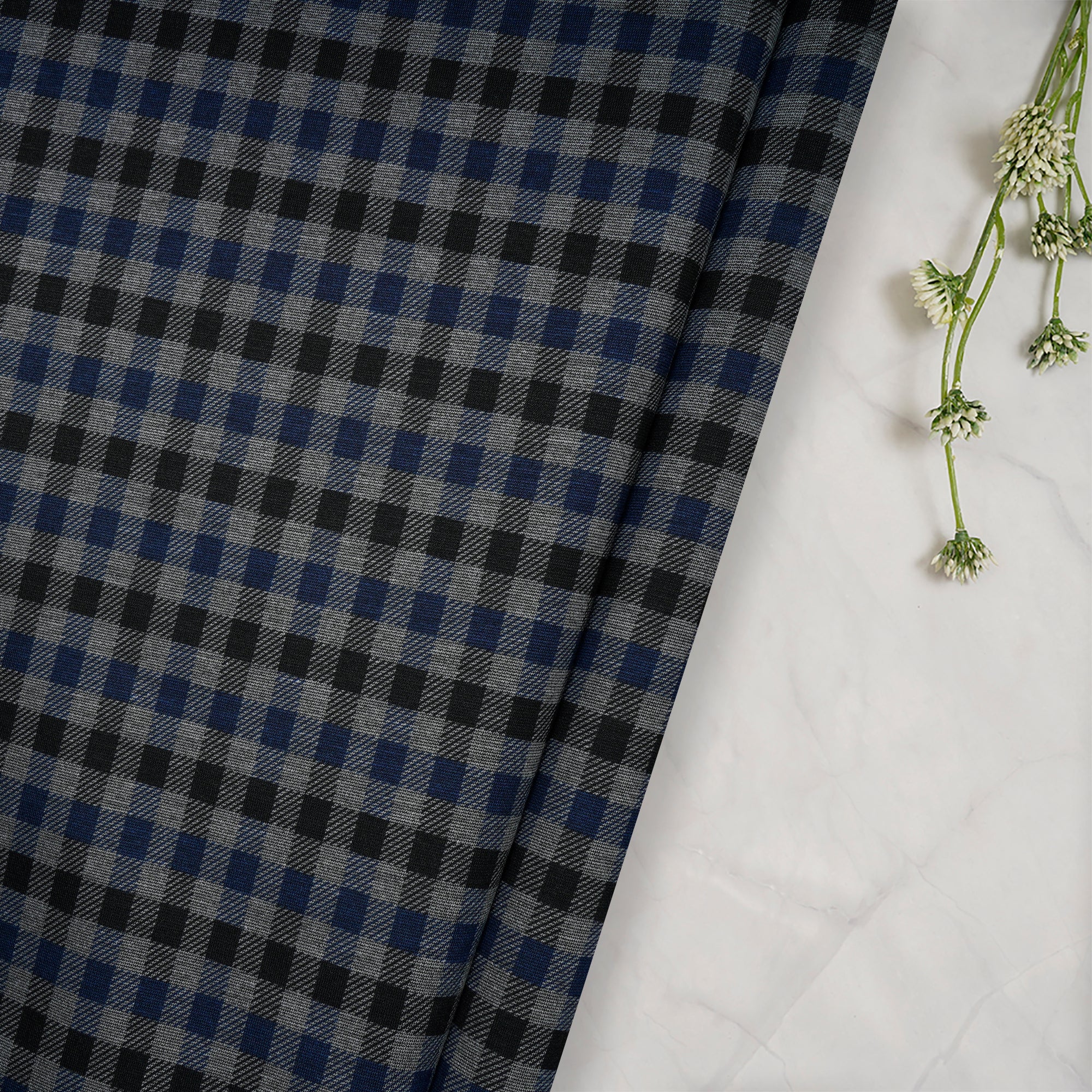 Grey-Black Check Pattern Premium Men's Collection Printed Stretch Roma Fabric (60" Width)