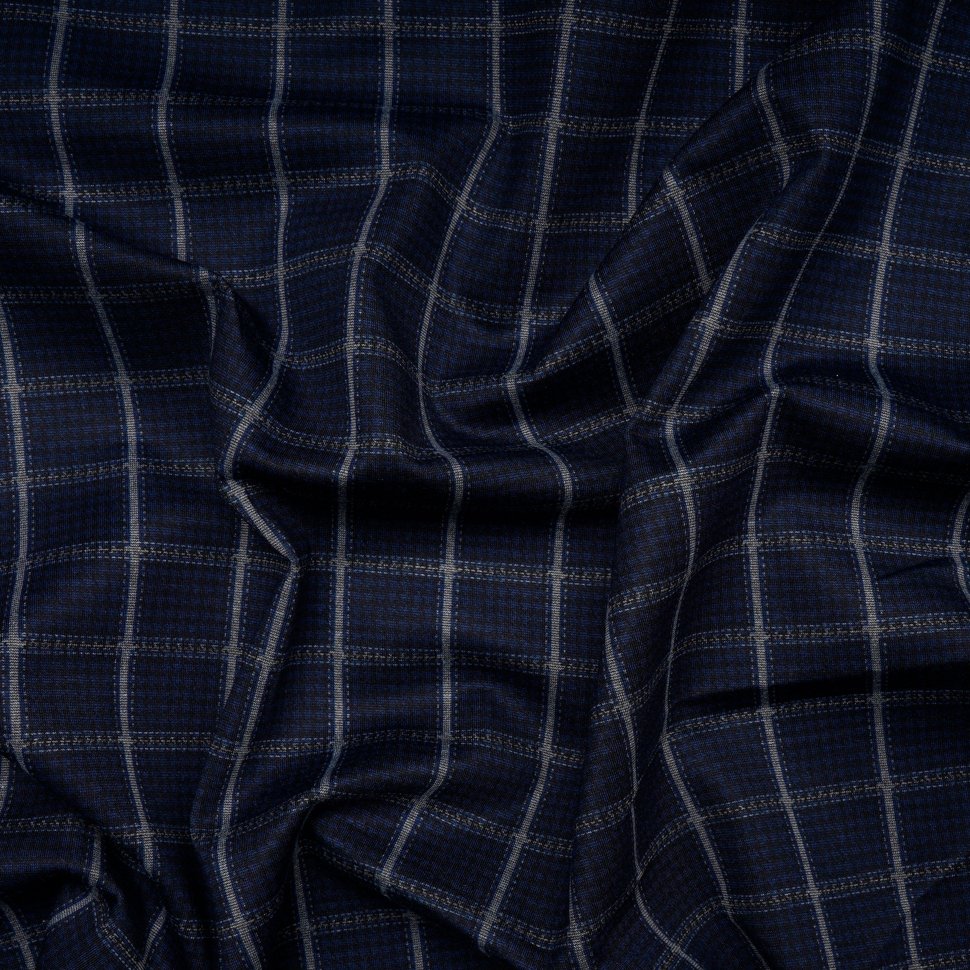Blue-Black Check Pattern Premium Men's Collection Printed Stretch Roma Fabric (60" Width)