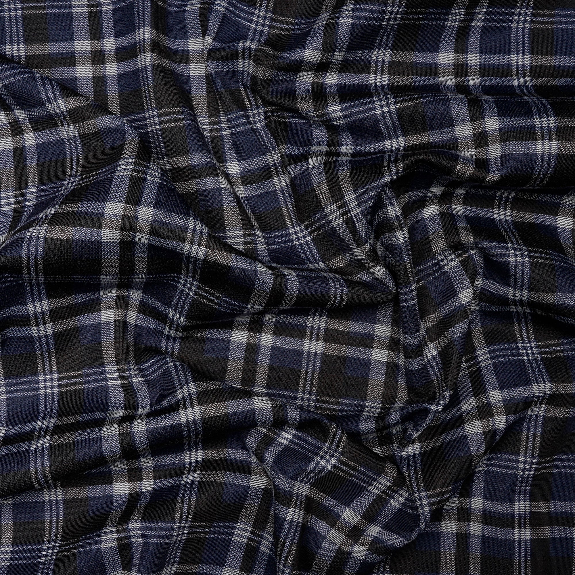 Blue-Black Check Pattern Premium Men's Collection Printed Stretch Roma Fabric (60" Width)