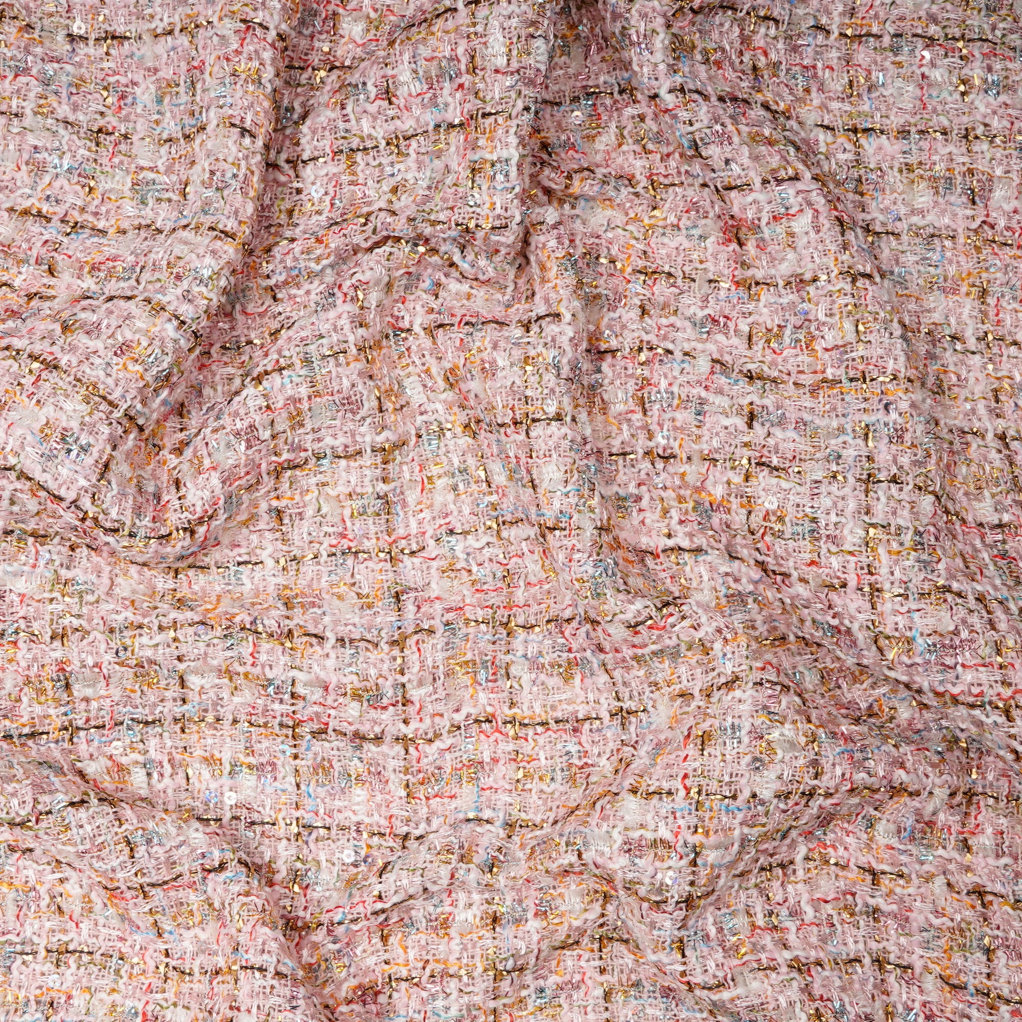 Baby Pink Premium Metallic Tweed Fabric (60" Width)