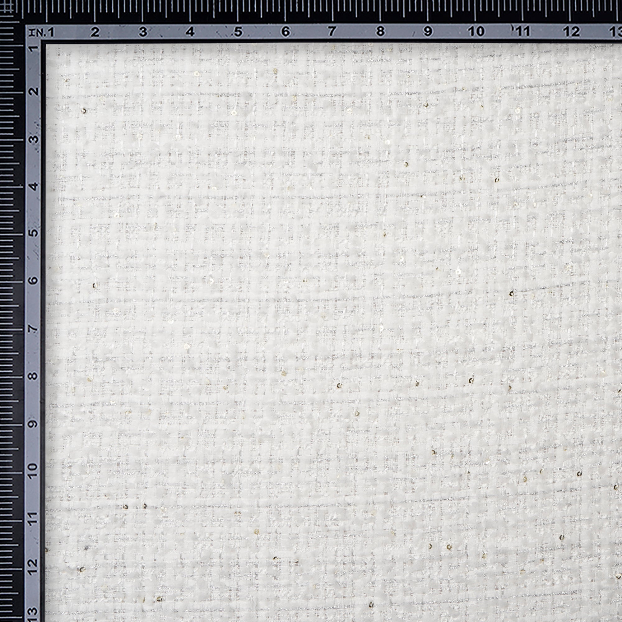 White-Silver Premium Sequins Metallic Tweed Fabric (60" Width)