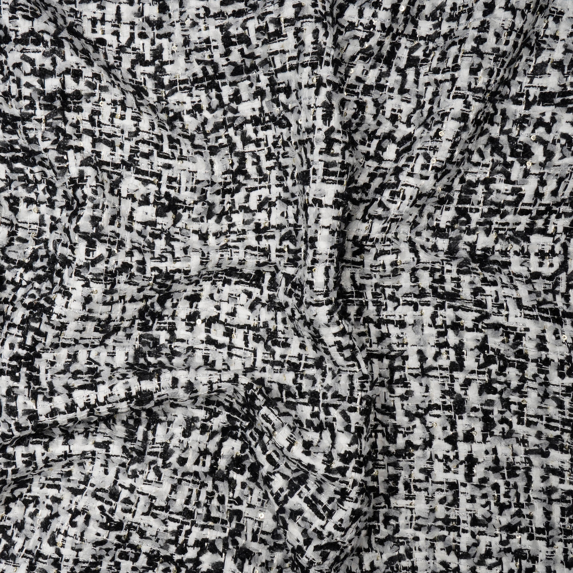 Black-White Premium Metallic Tweed Fabric (60" Width)