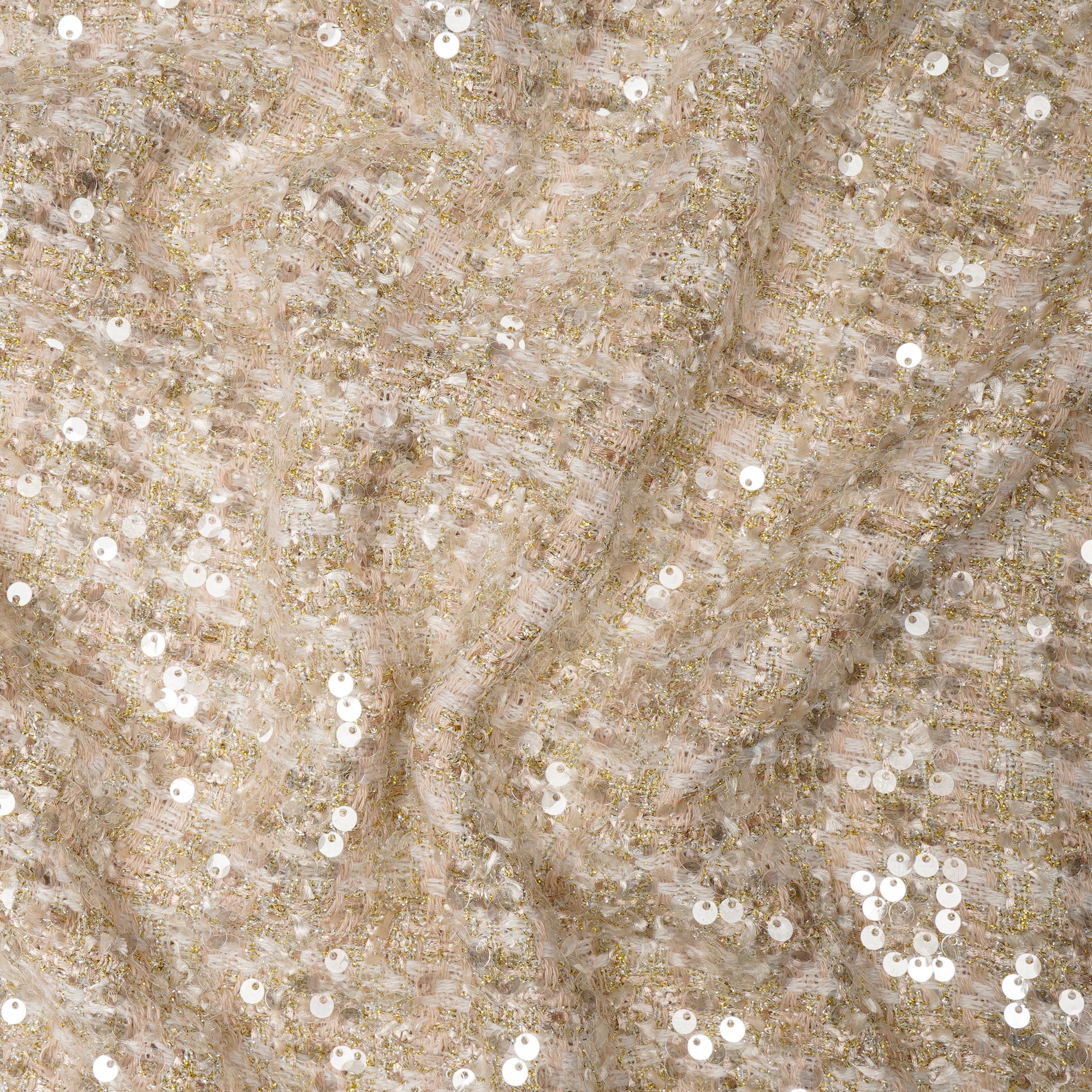 Cream Premium Sequins Metallic Tweed Fabric (60" Width)