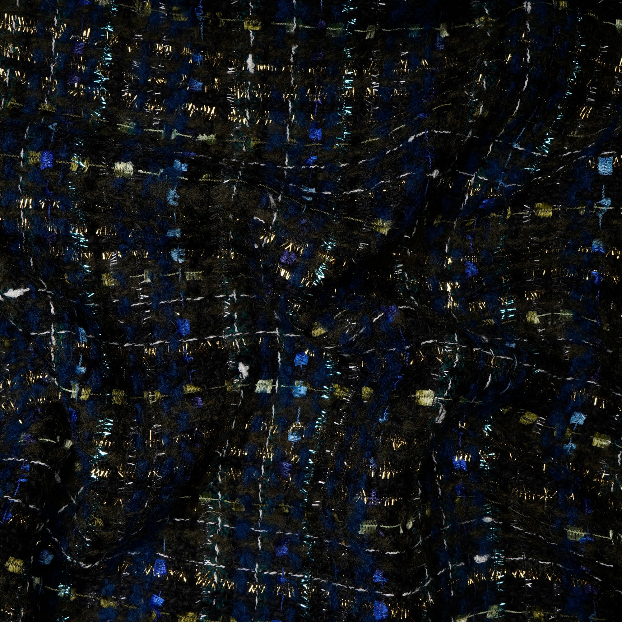 Blue-Black Premium Metallic Tweed Fabric (60" Width)