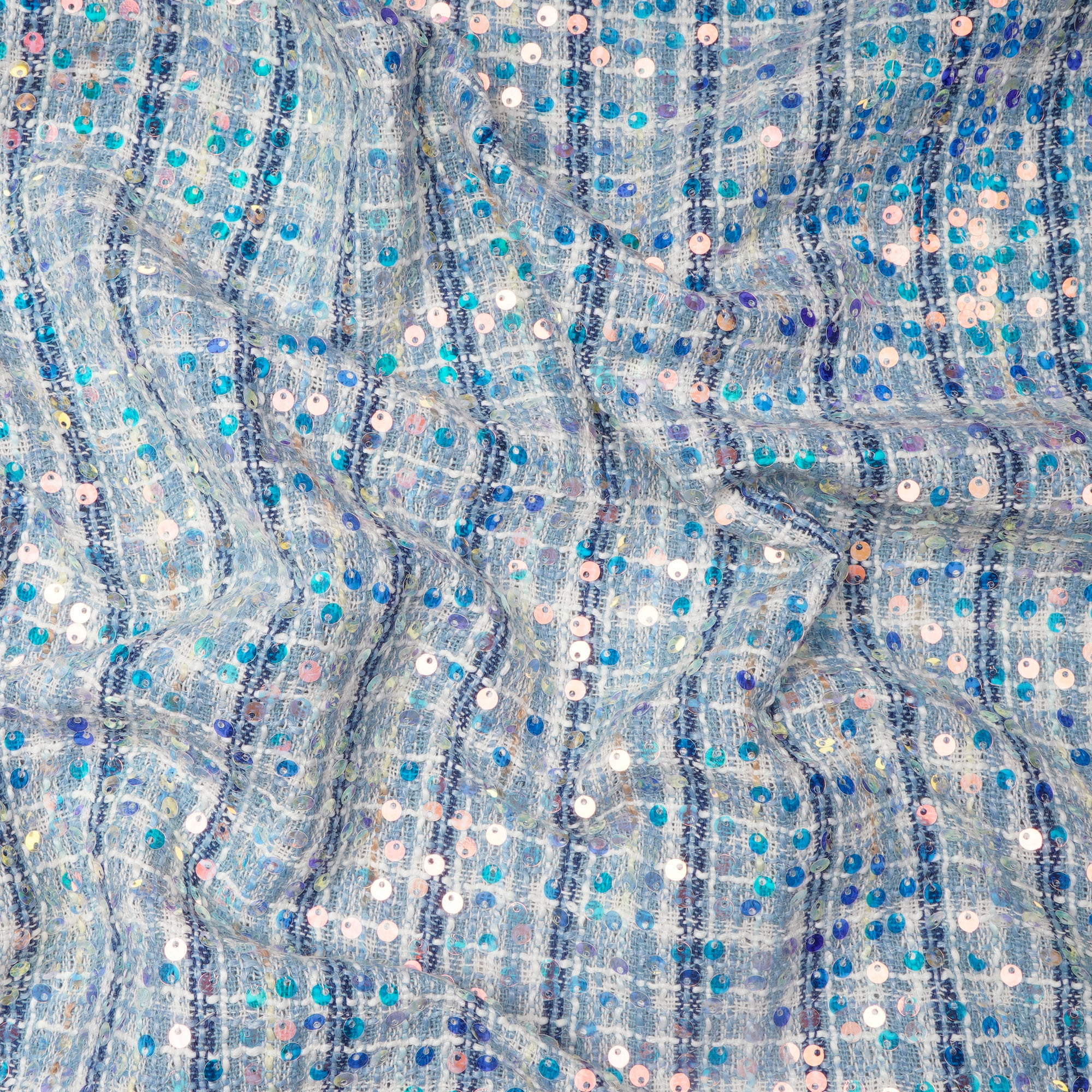 Ice Blue Premium Sequins Tweed Fabric (60" Width)