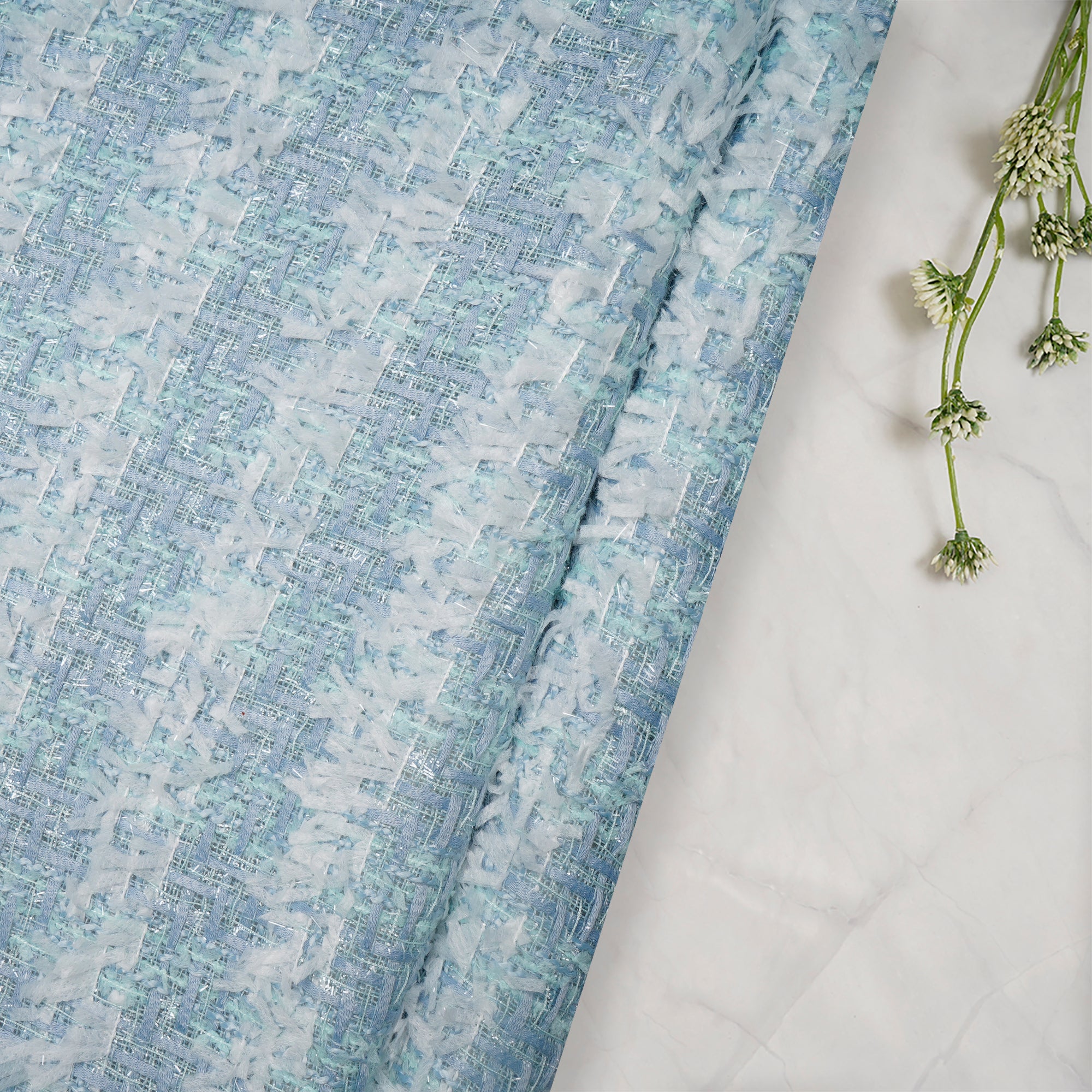 White-Angel Falls Premium Metallic Tweed Fabric (60" Width)