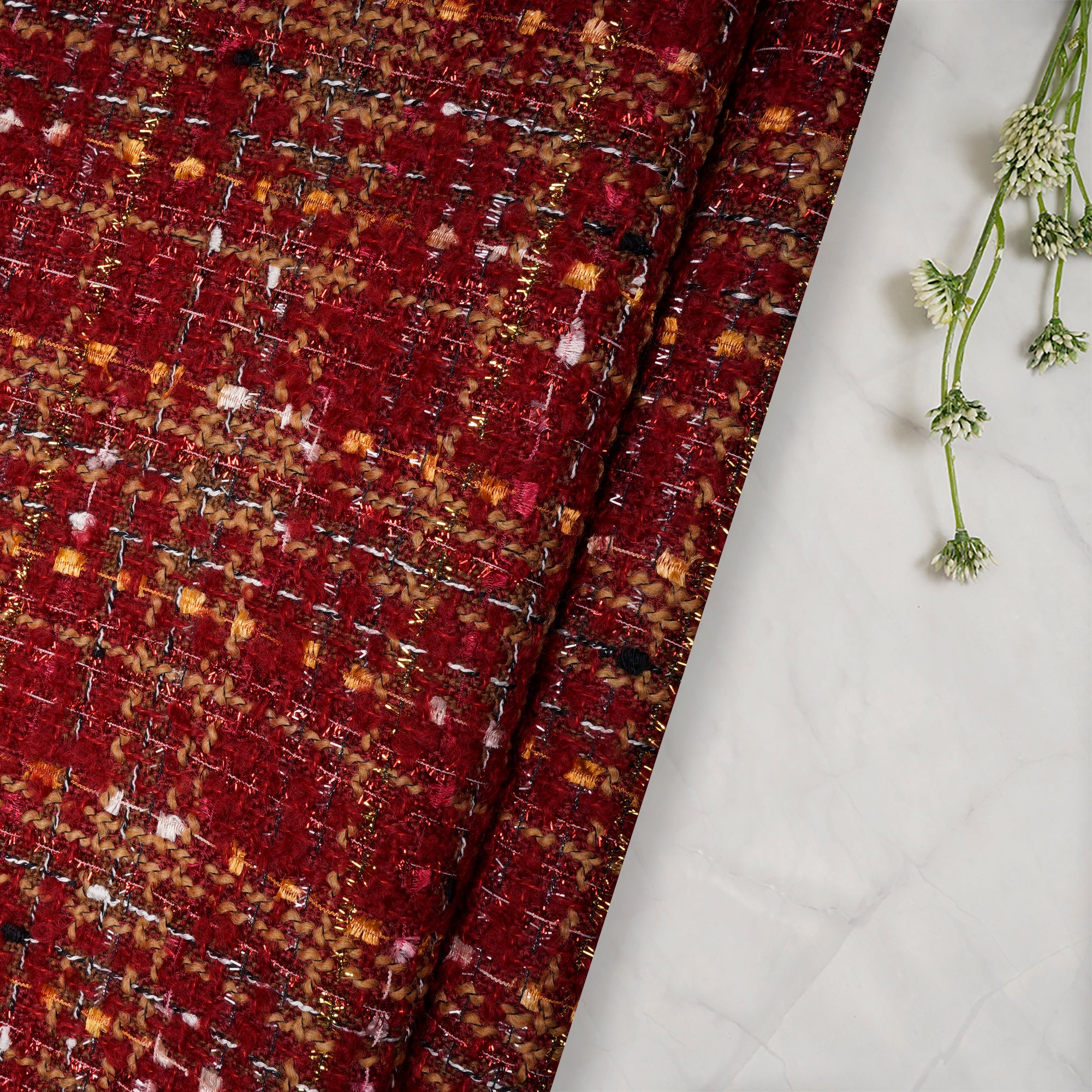 Red Premium Metallic Tweed Fabric (60