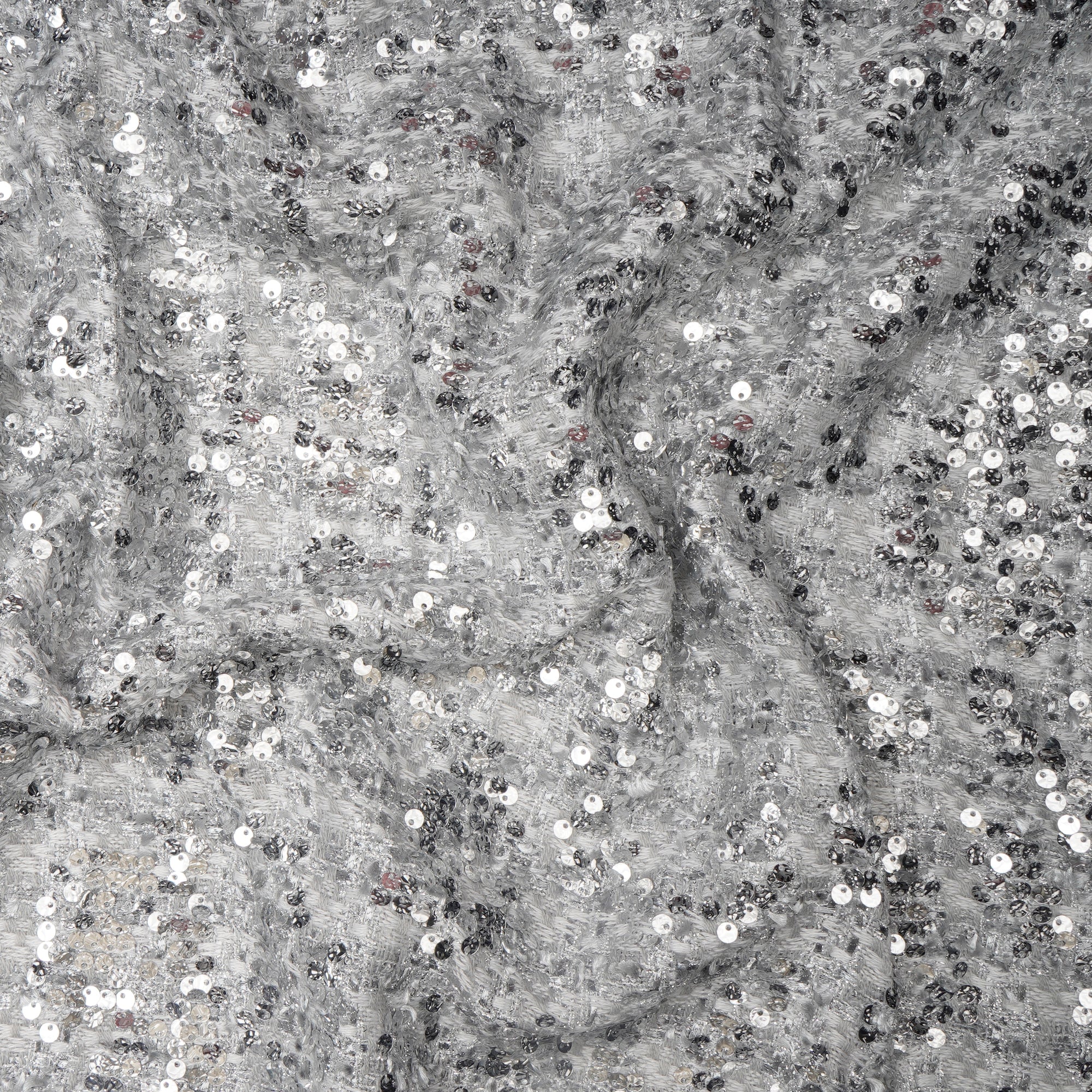 Silver Premium Sequins Tweed Fabric (60" Width)