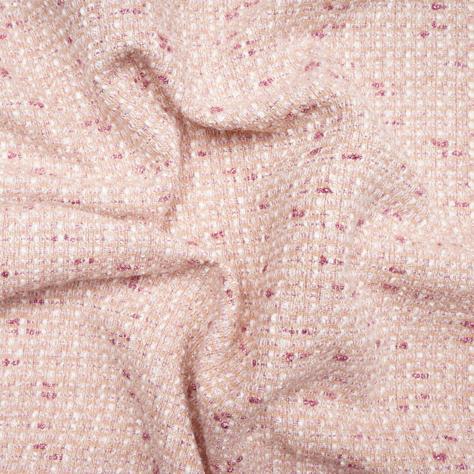 Beige-Pink Premium Metallic Tweed Fabric (60" Width)