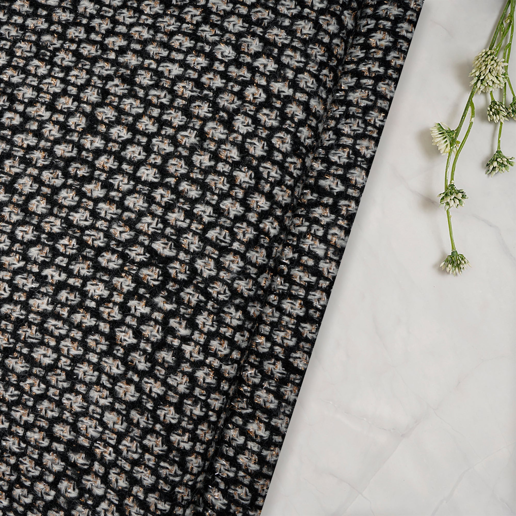 Black Premium Shimmer Metallic Tweed Fabric (60" Width)