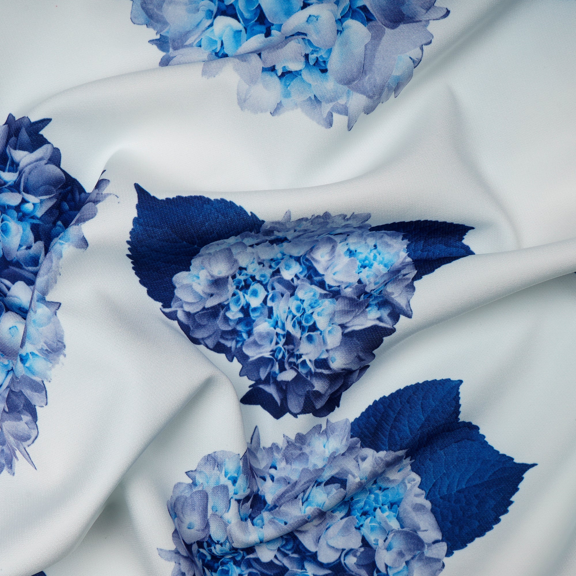 White-Blue Floral Pattern Imported Digital Printed Banana Crepe Fabric (60" Width)