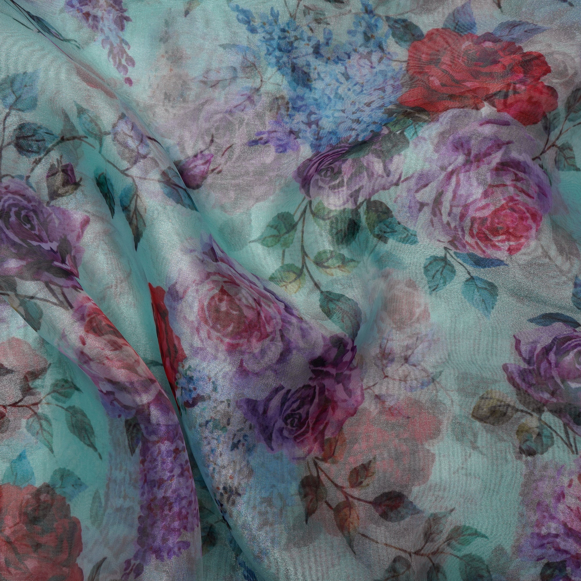 Hemlock Floral Pattern Digital Print Imported Poly Organza Fabric (44" Width)