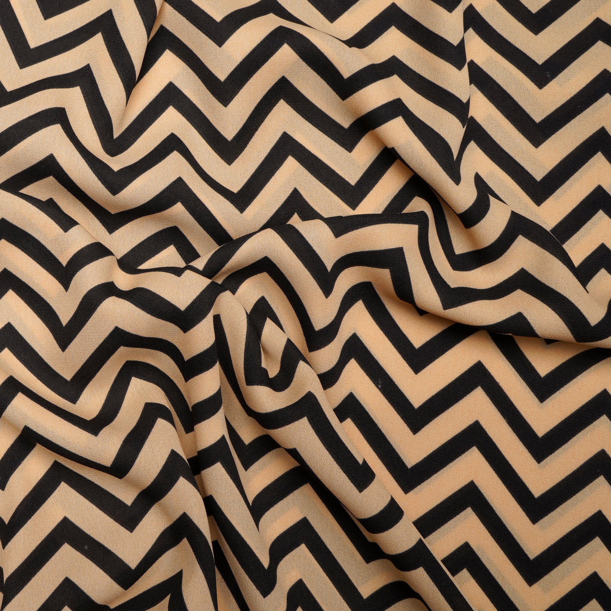 Beige-Black Chevron Pattern Digital Print Imported Royal Georgette Fabric (60" Width)