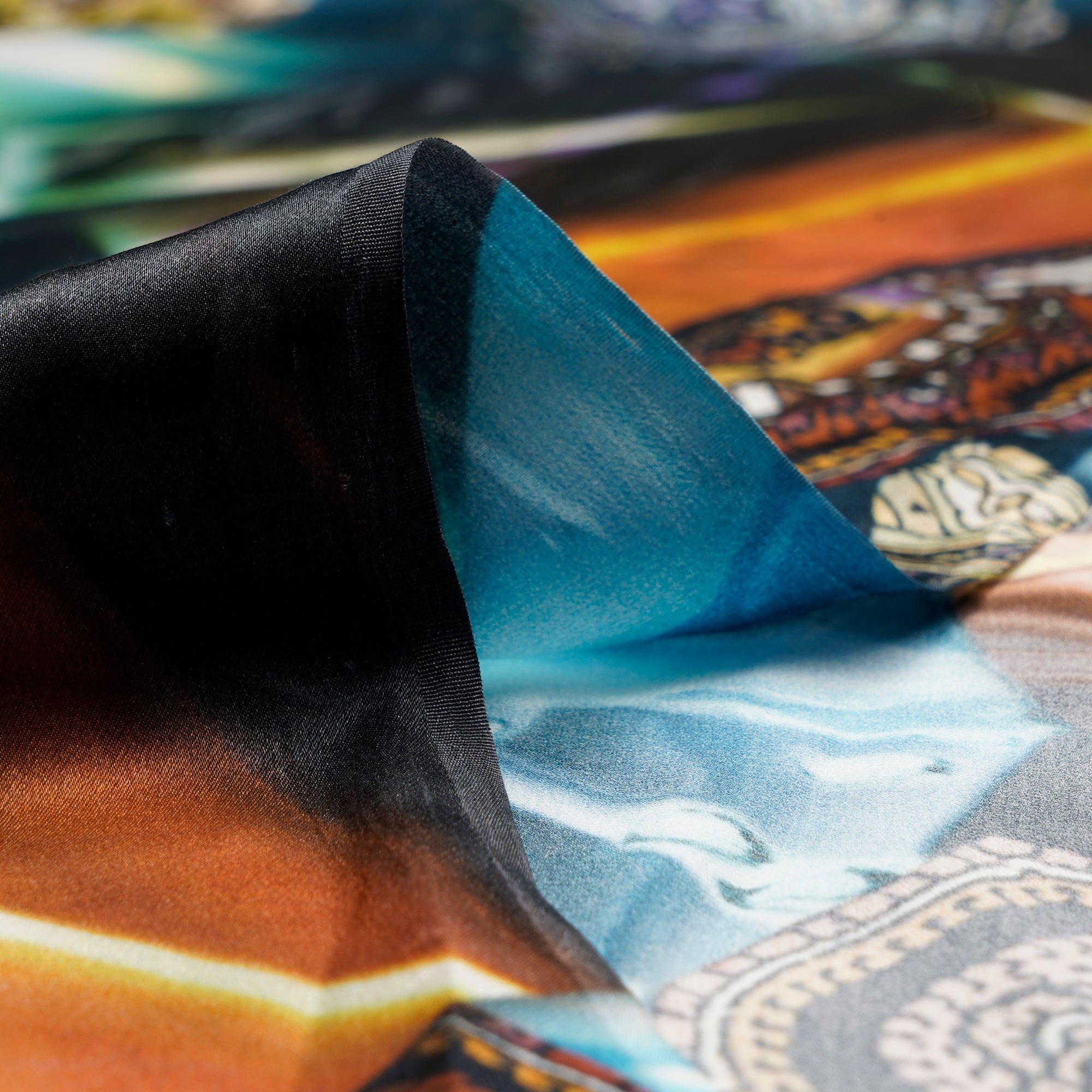 Durty Blue Animated Pattern Digital Print Imported Silk Satin Fabric (44" Width)