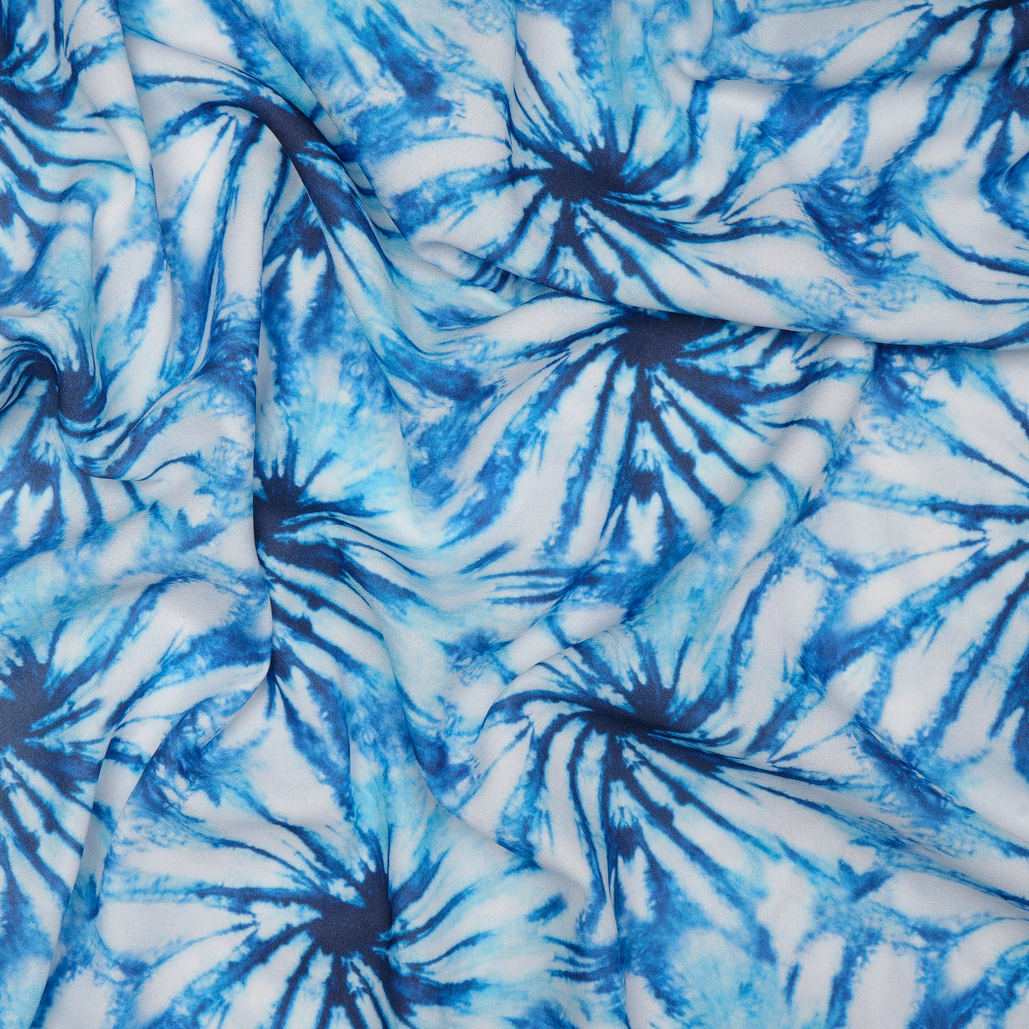 Blue-White Tie-Dye Pattern Digital Print Imported Royal Georgette Fabric (60" Width)