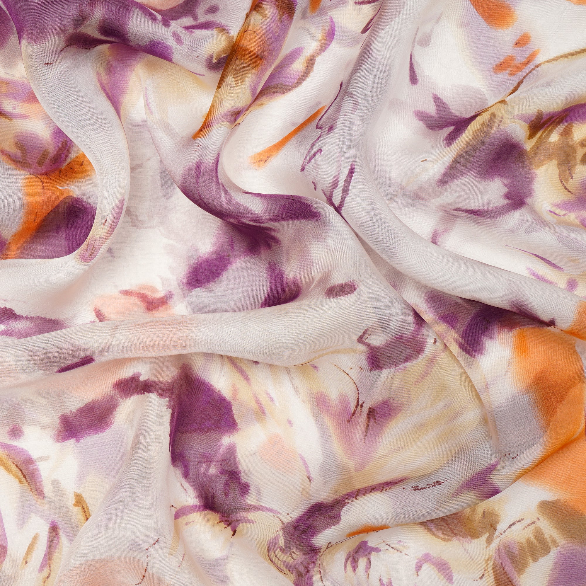 White-Purple Abstract Pattern Digital Print Imported Flat Chiffon Silk Fabric (54" Width)