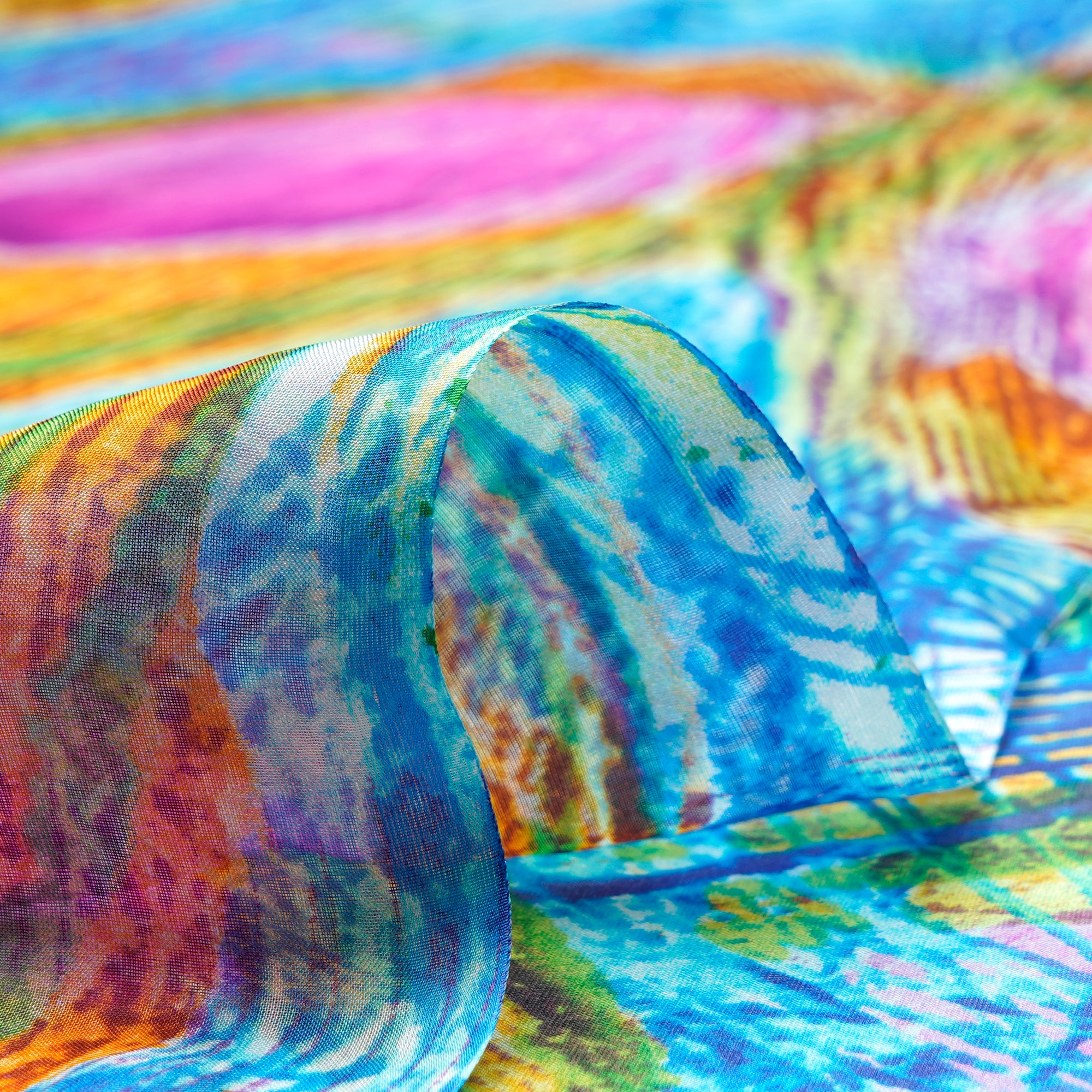 Multi Color Animated Pattern Digital Print Imported Flat Chiffon Silk Fabric (54" Width)